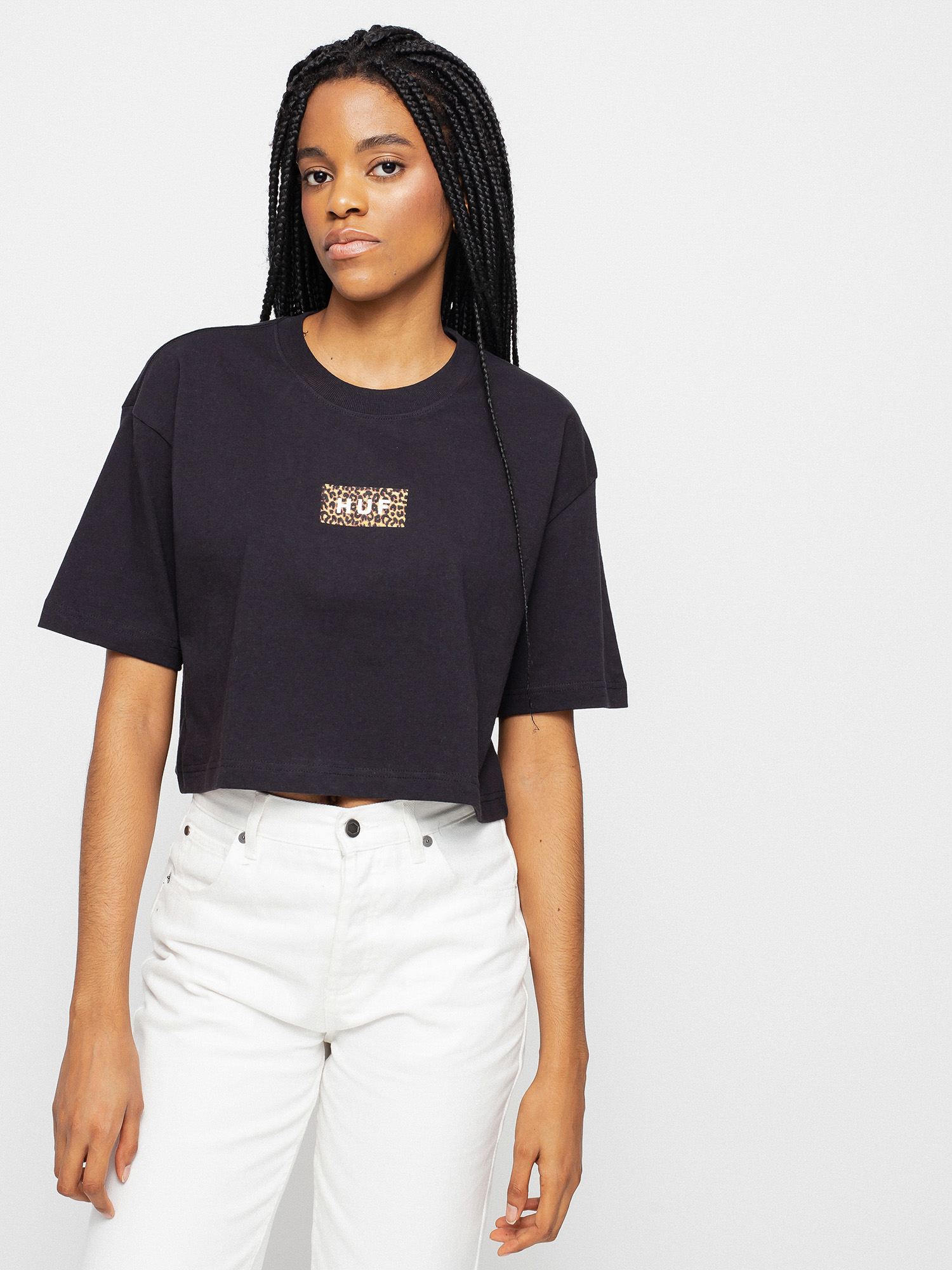 Tričko HUF Leopard Bar Logo Crop Wmn (black)