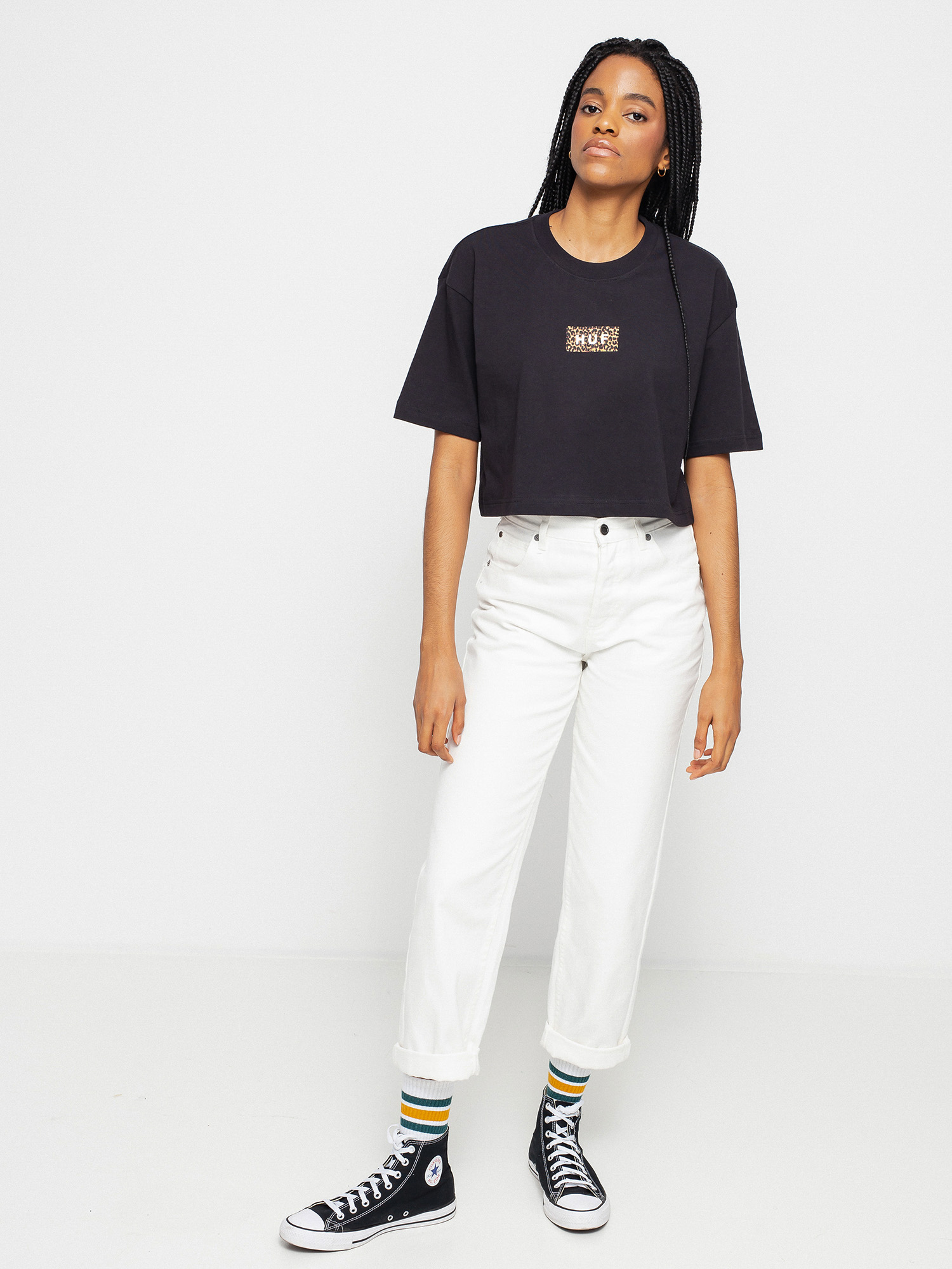 Tričko HUF Leopard Bar Logo Crop Wmn (black)