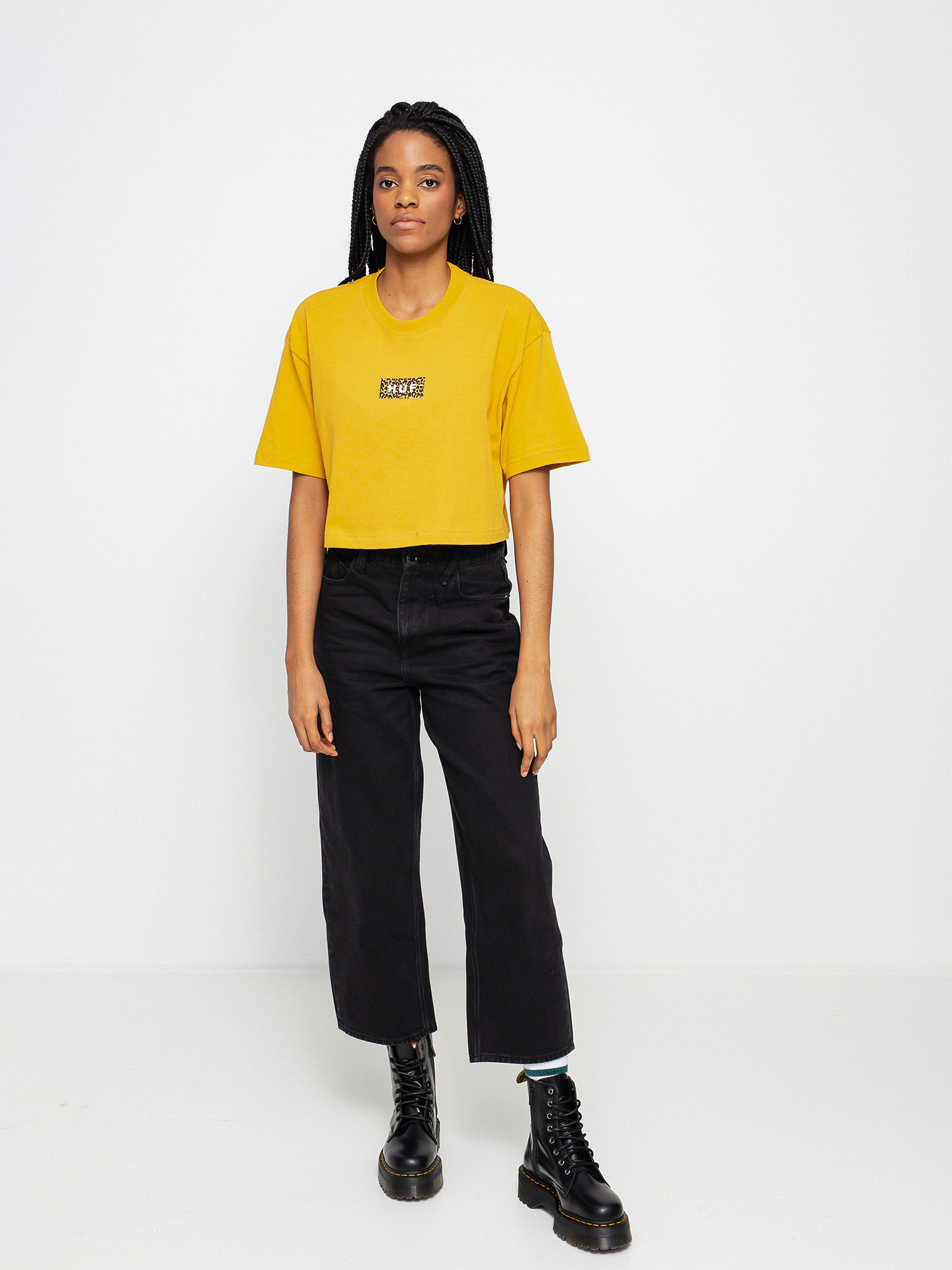 Tričko HUF Leopard Bar Logo Crop Wmn (gold)