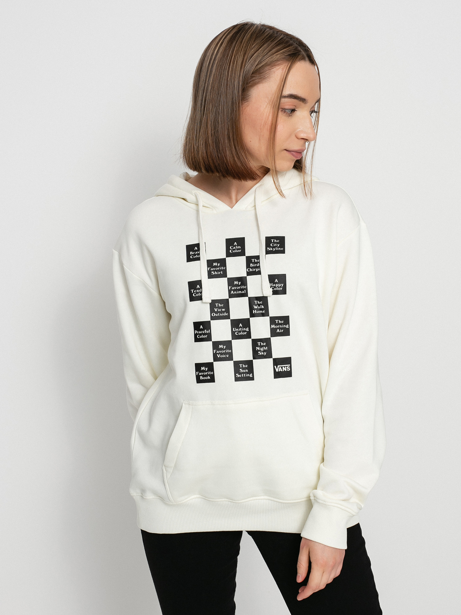 Mikina s kapucí Vans Checkerboard Day HD Wmn (marshmallow)