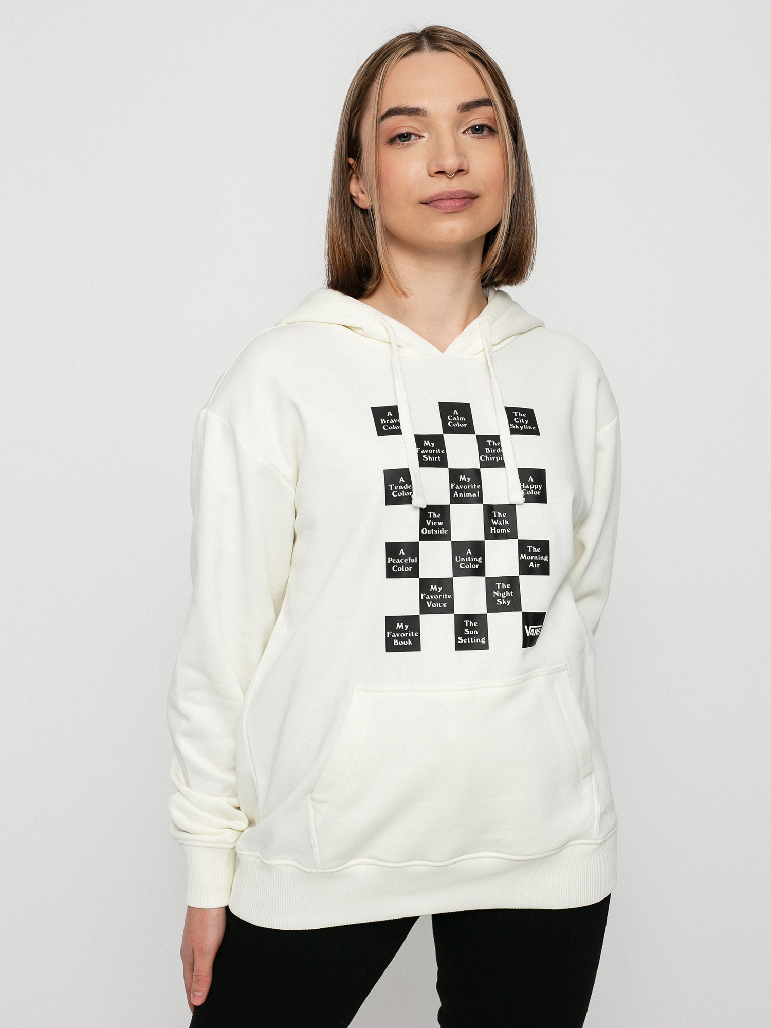 Mikina s kapucí Vans Checkerboard Day HD Wmn (marshmallow)