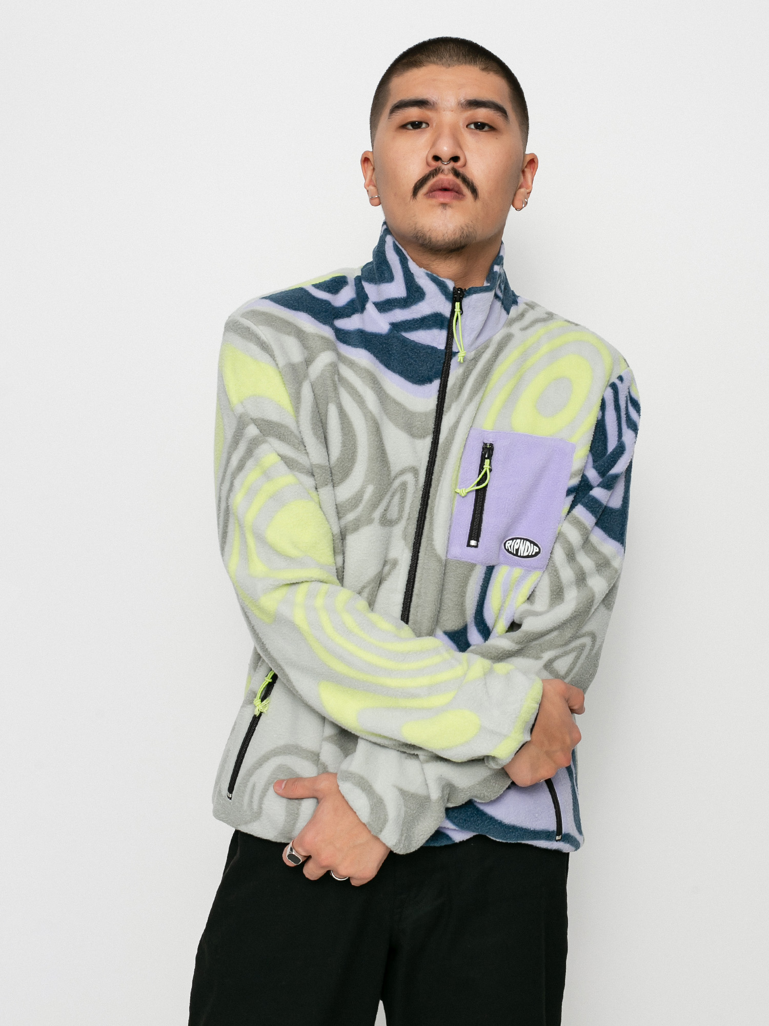 Pánský Fleecová mikina RipNDip Hypnotic Fleece (grey/lavender/neon)