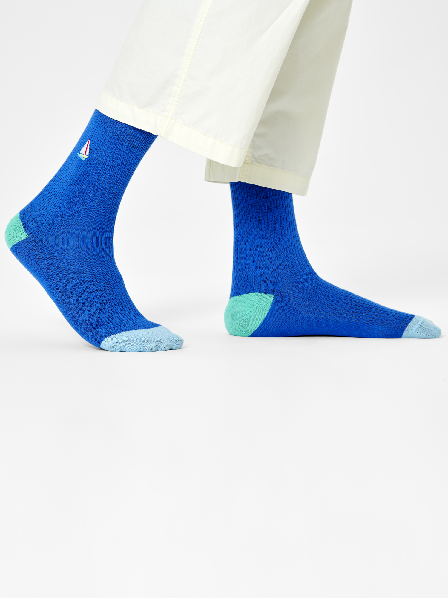 Ponožky Happy Socks Ribbed Embroidery Sail Away (blue)