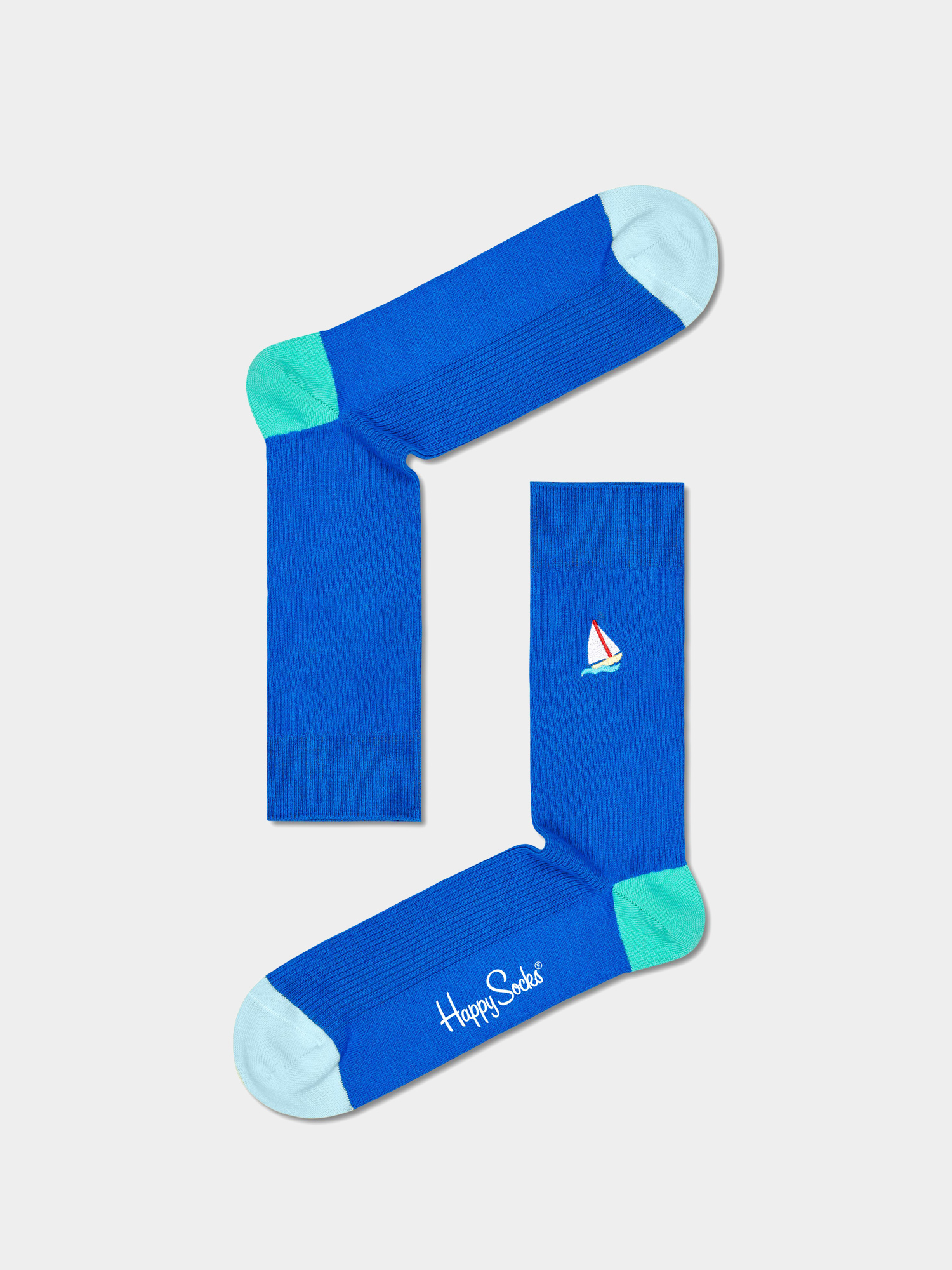 Ponožky Happy Socks Ribbed Embroidery Sail Away (blue)