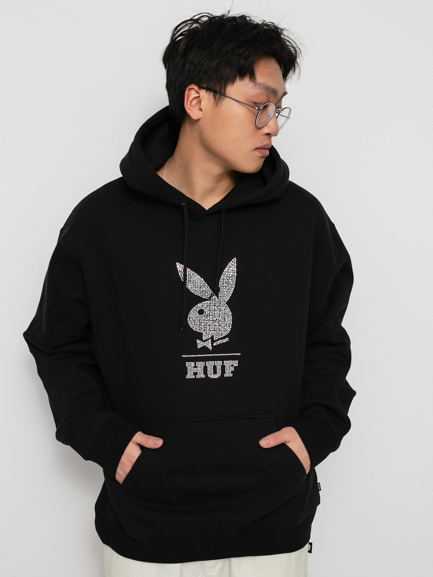 Mikina s kapucí HUF X Playboy Rhinestone HD (black)