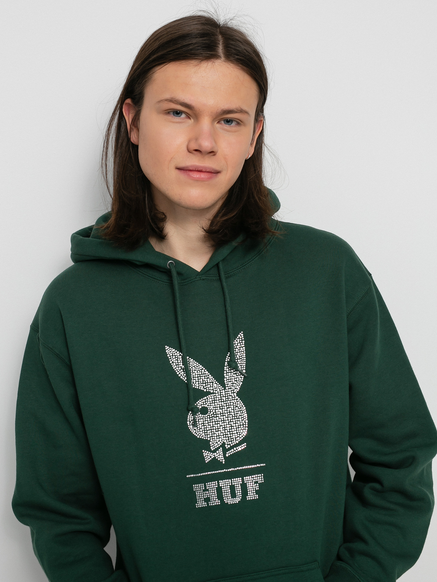 Mikina s kapucí HUF X Playboy Rhinestone HD (forest green)