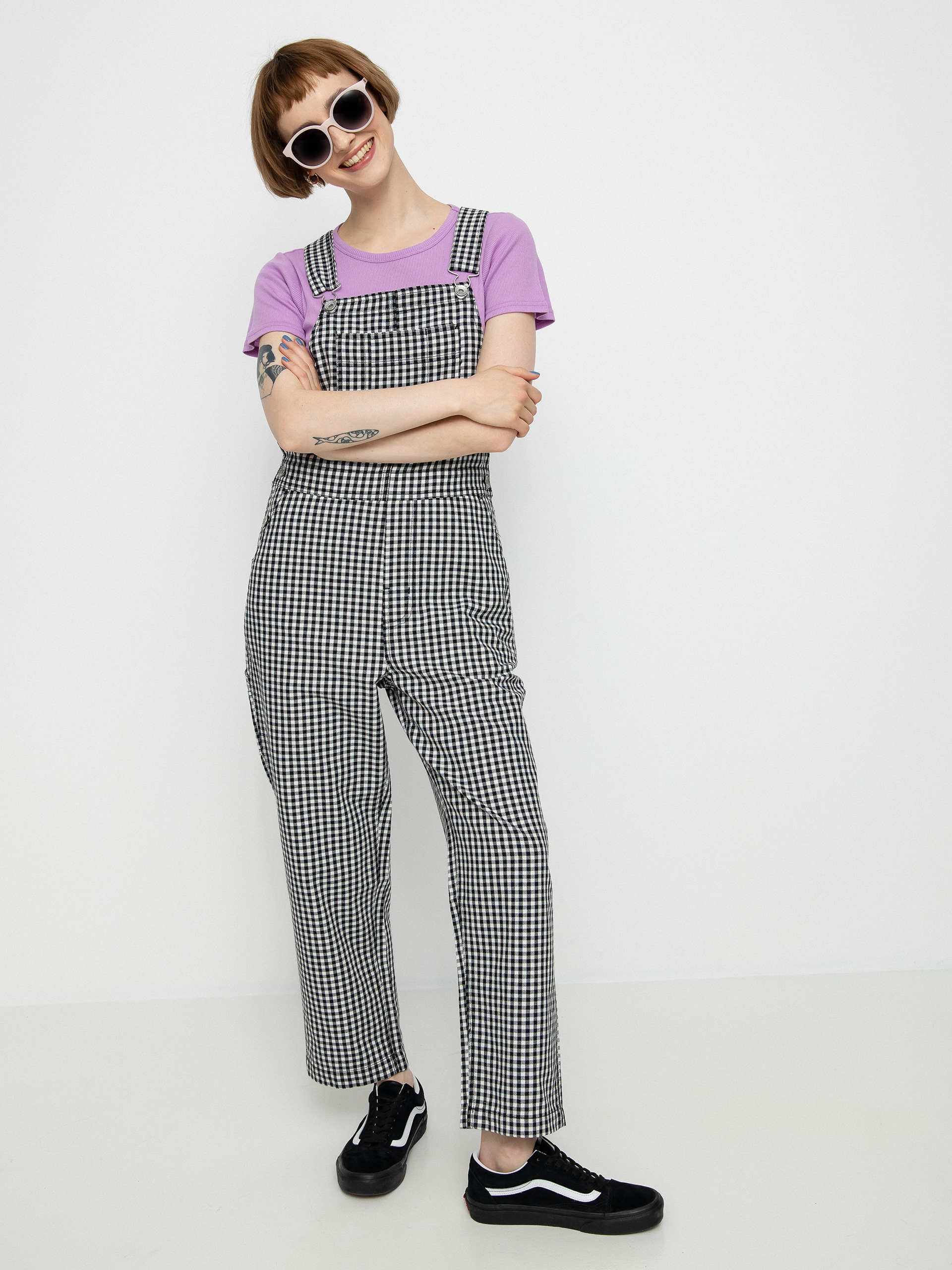 Kalhoty Brixton Christina Crop Overall Wmn (black gingham)