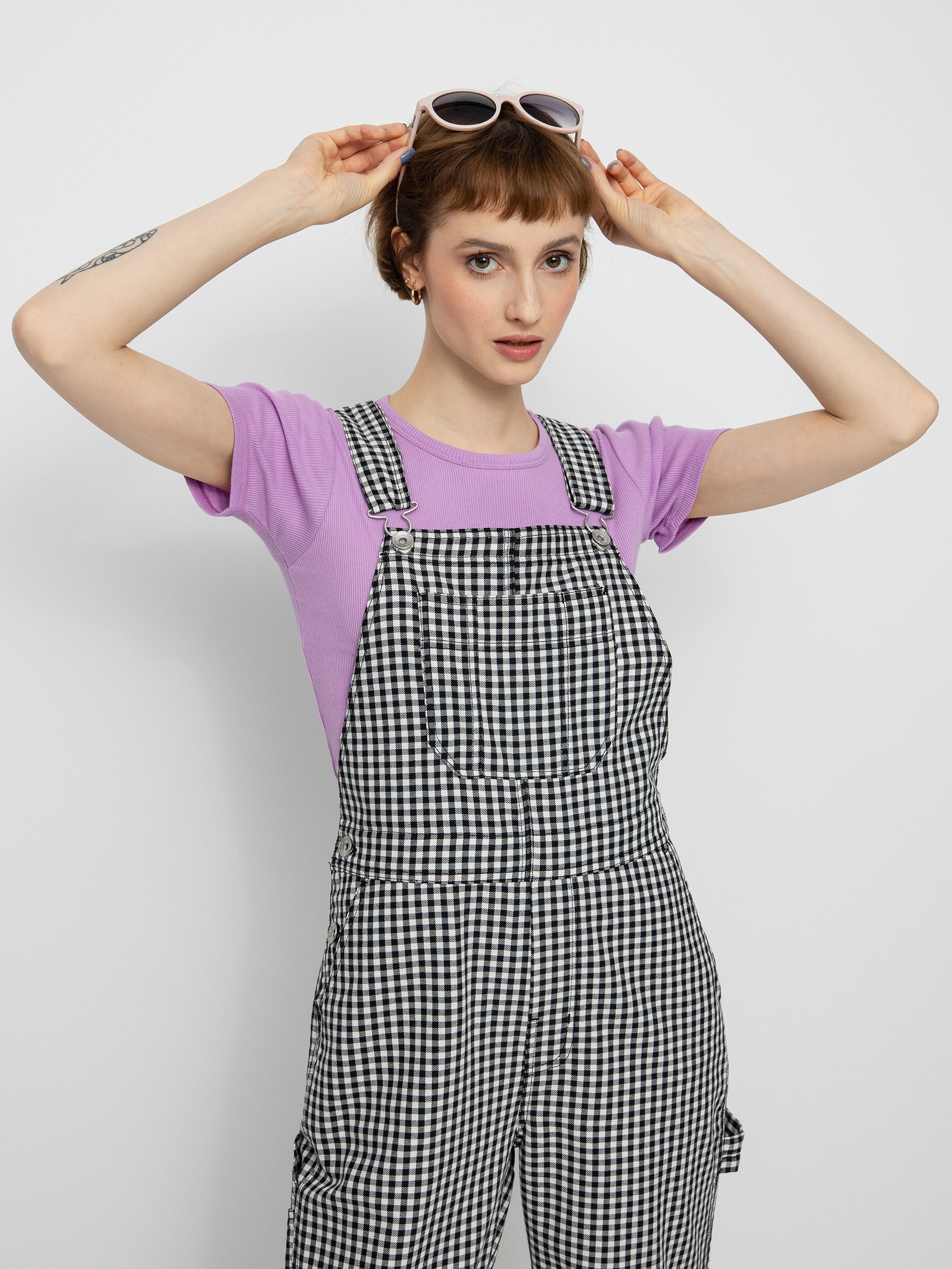 Kalhoty Brixton Christina Crop Overall Wmn (black gingham)