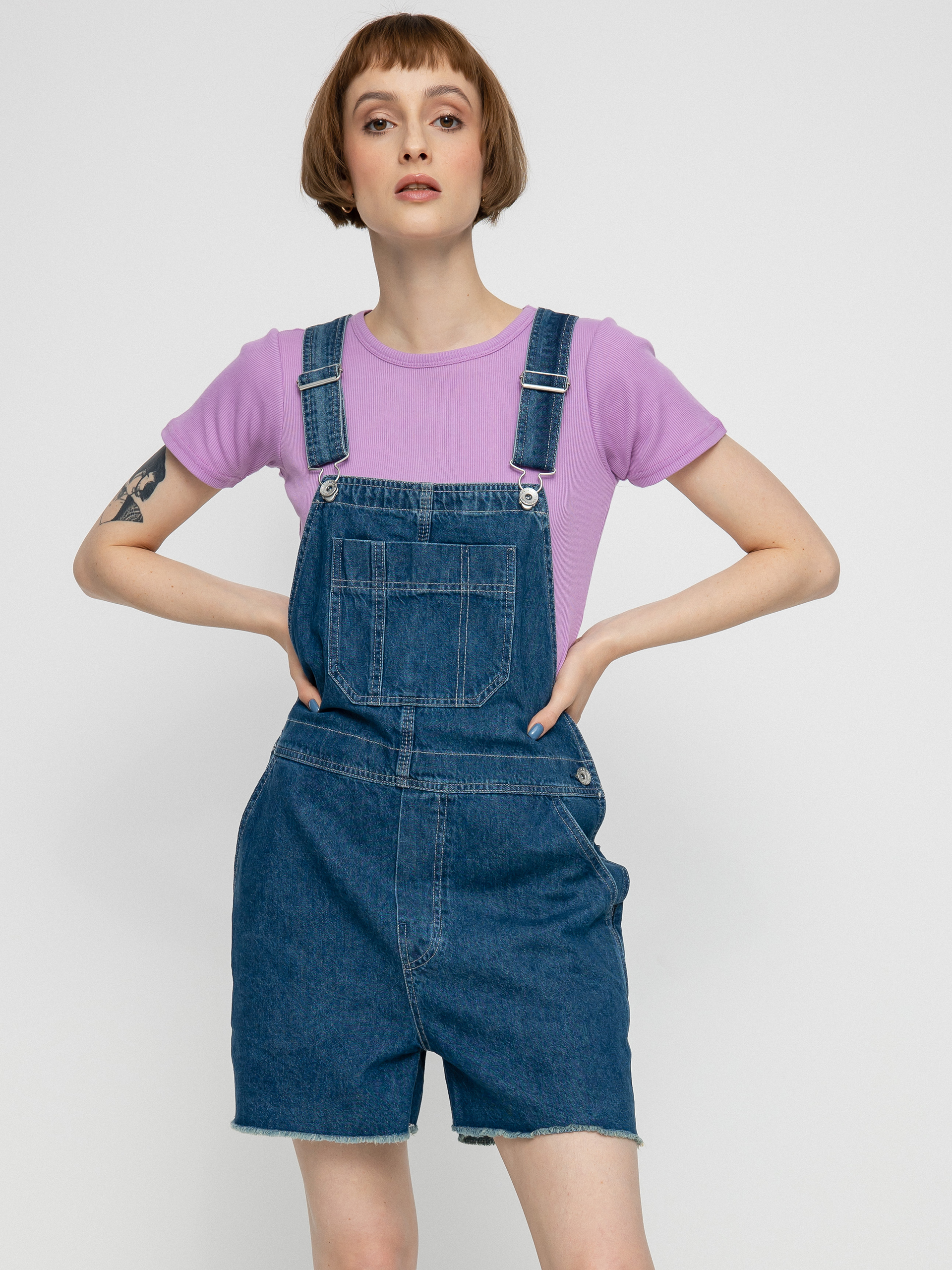 Kraťasy Brixton Christina Short Overall Wmn (indigo rinse)