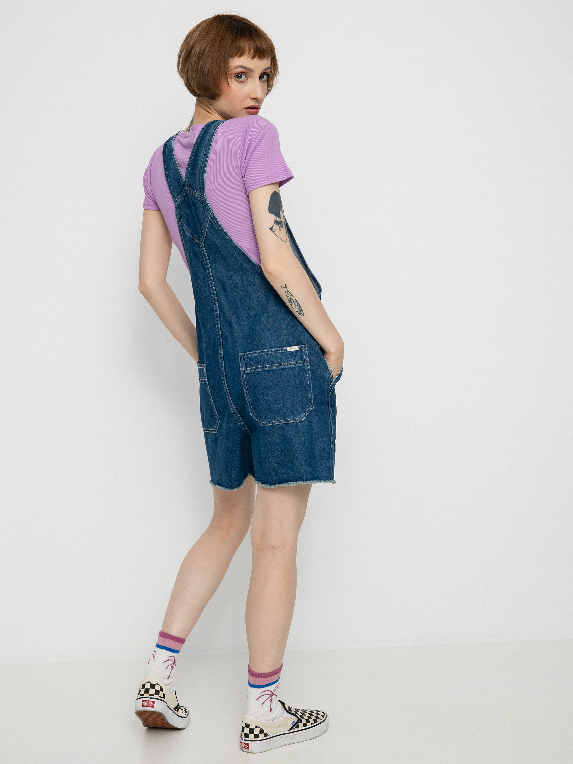 Kraťasy Brixton Christina Short Overall Wmn (indigo rinse)