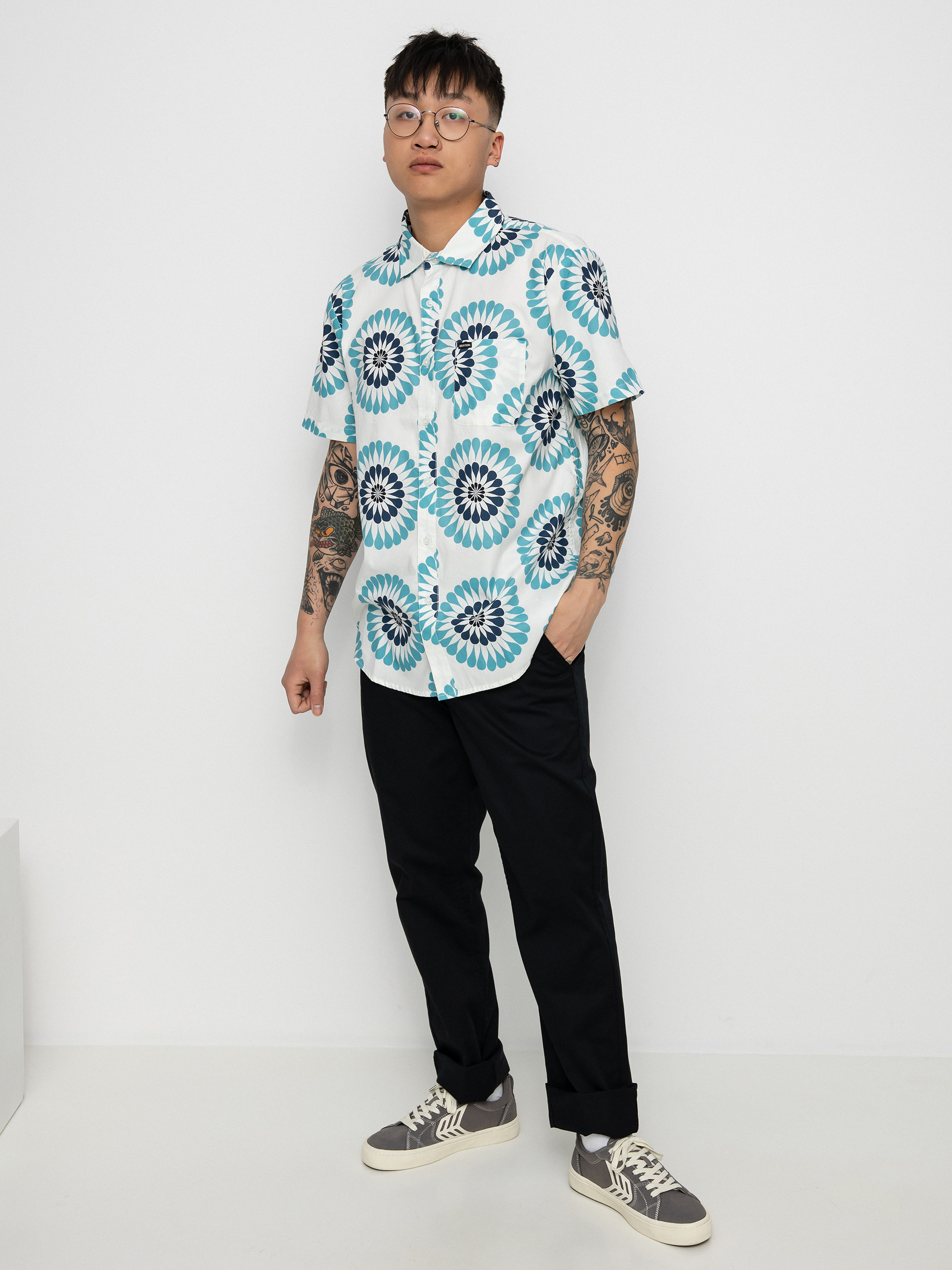 Košile Brixton Charter Print (off white/teal)