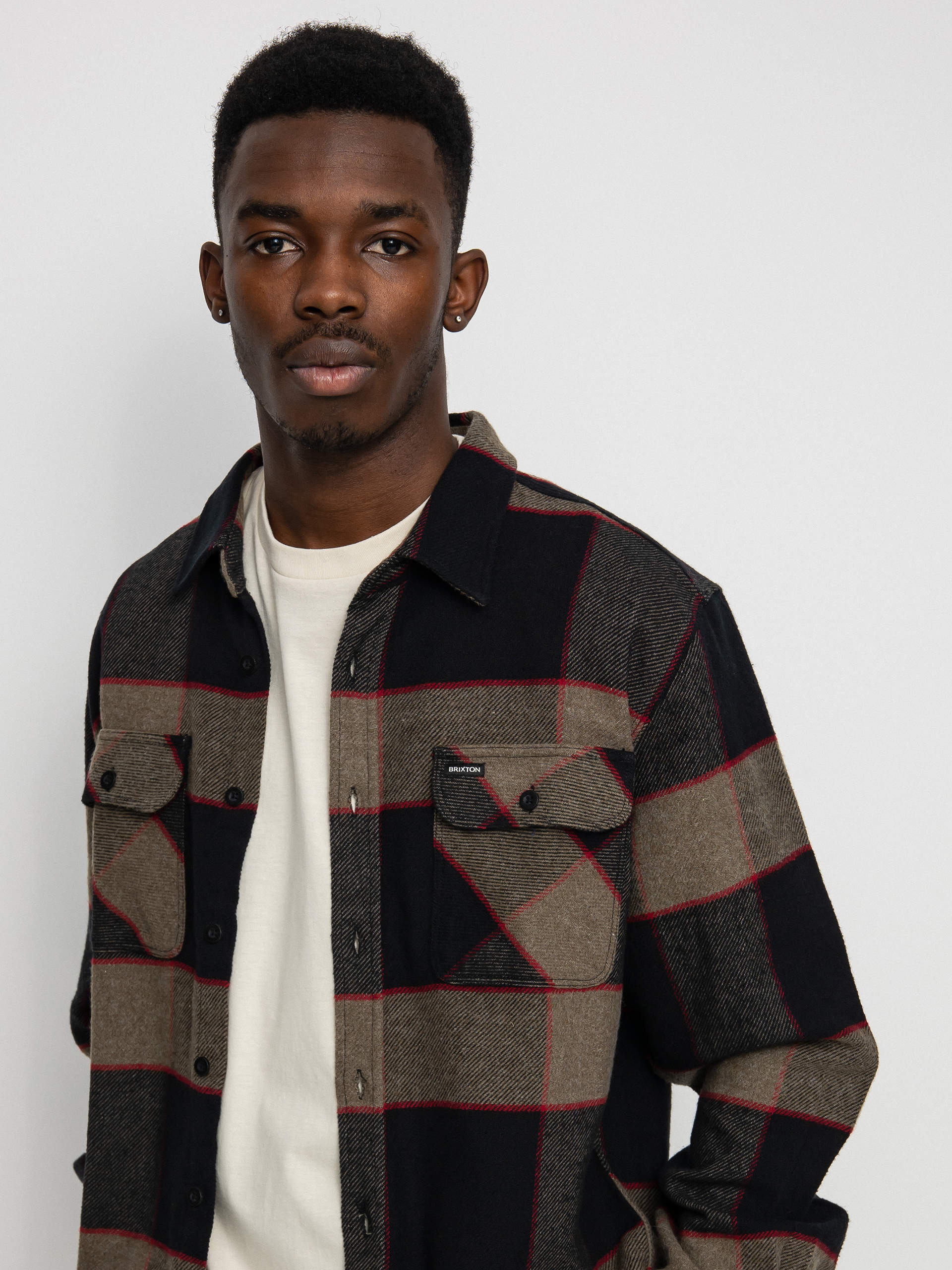 Kou0161ile Brixton Bowery Flannel Ls (heather grey/charcoal)
