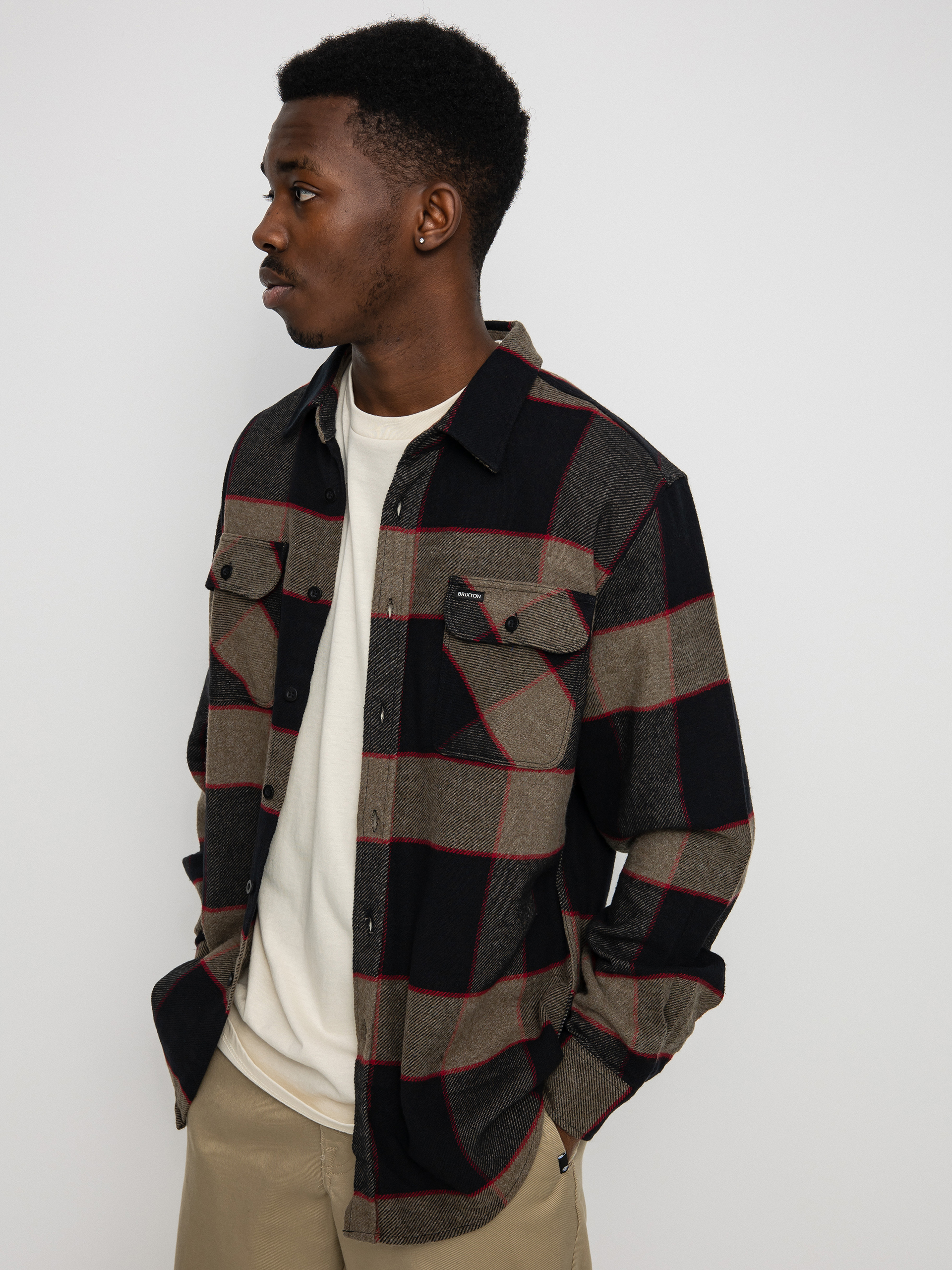 Košile Brixton Bowery Flannel Ls (heather grey/charcoal)