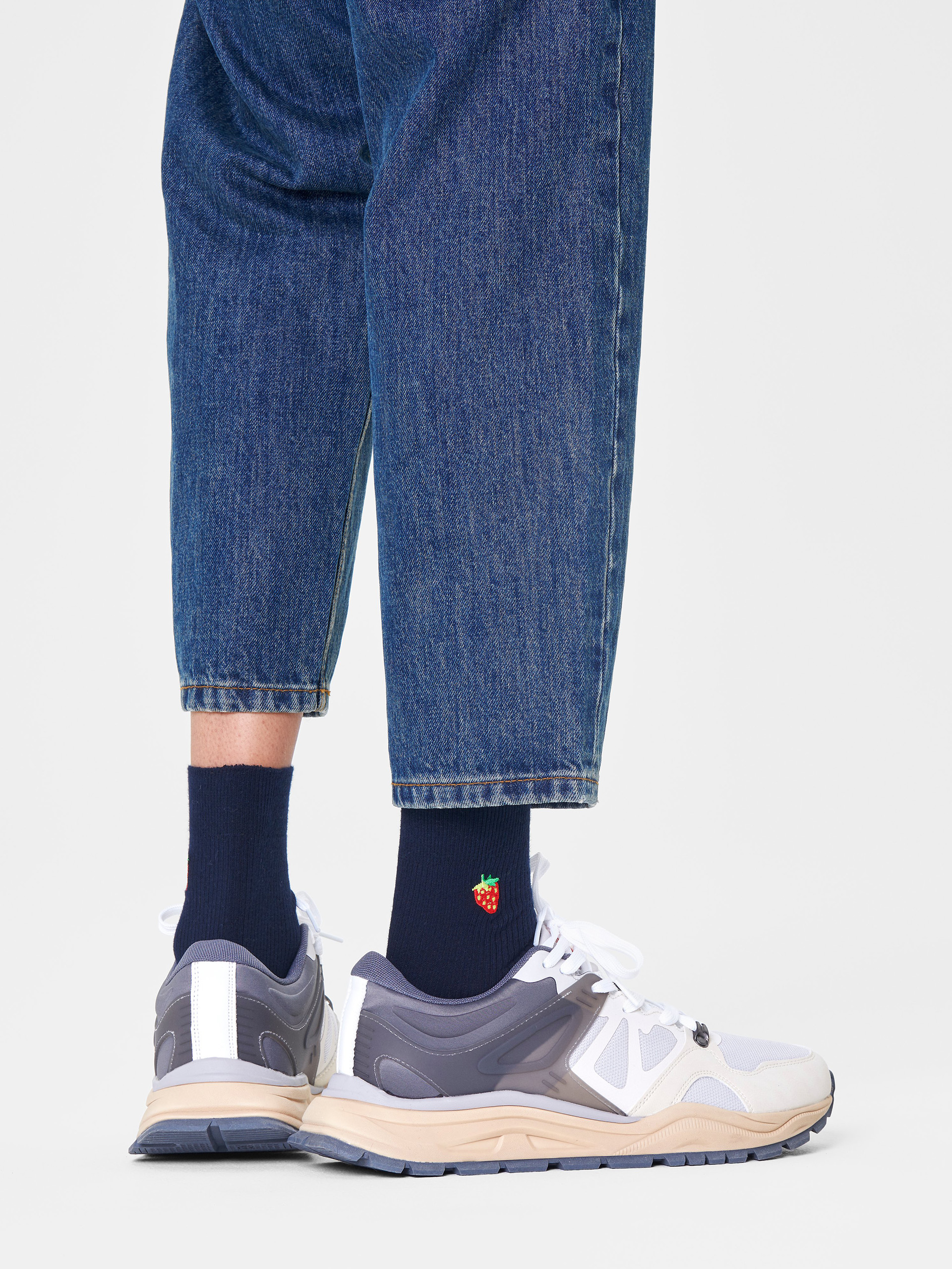 Ponožky Happy Socks Ribbed Embroidery Strawberry 1/2 Crew (navy)