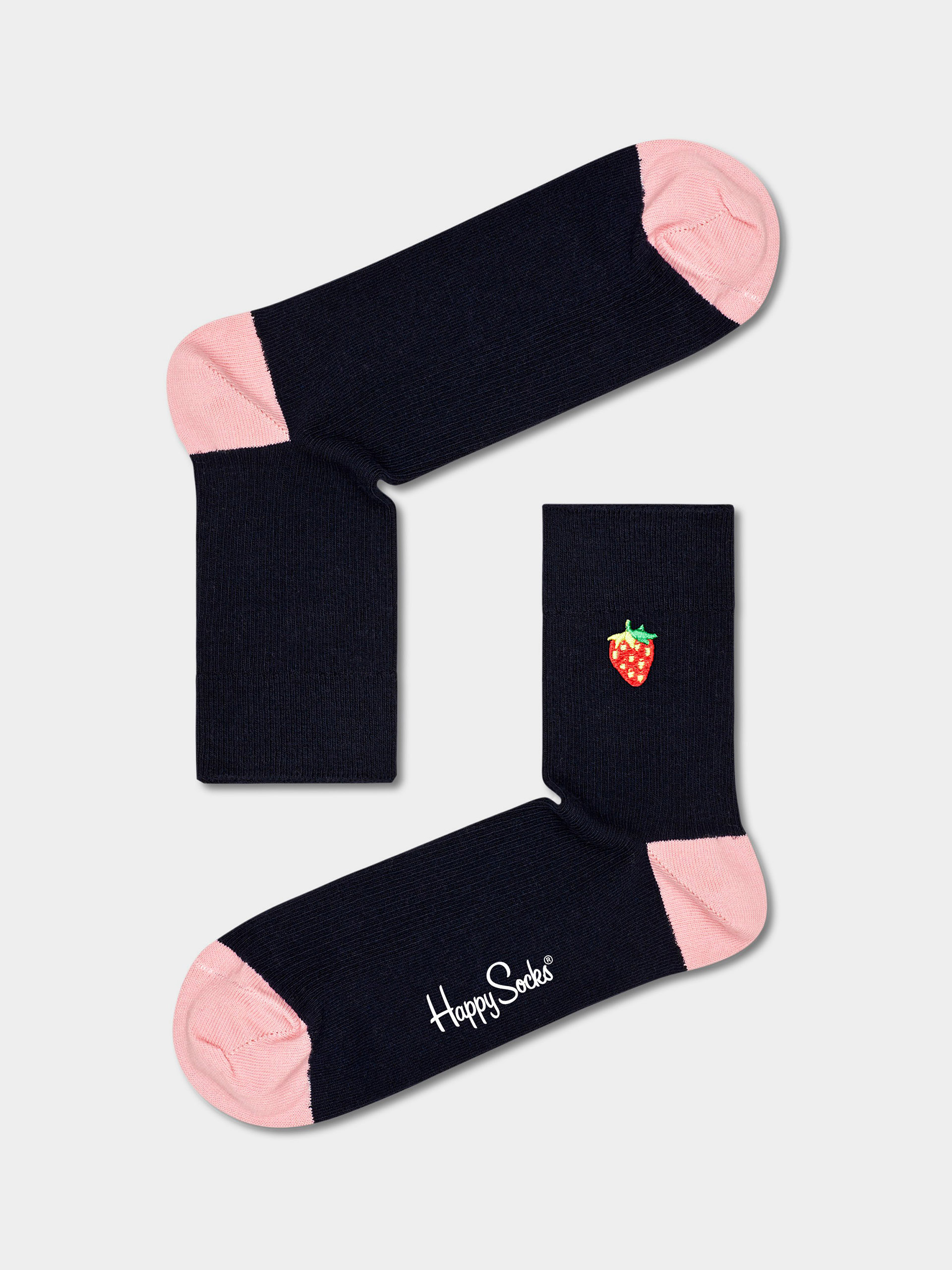 Ponožky Happy Socks Ribbed Embroidery Strawberry 1/2 Crew (navy)
