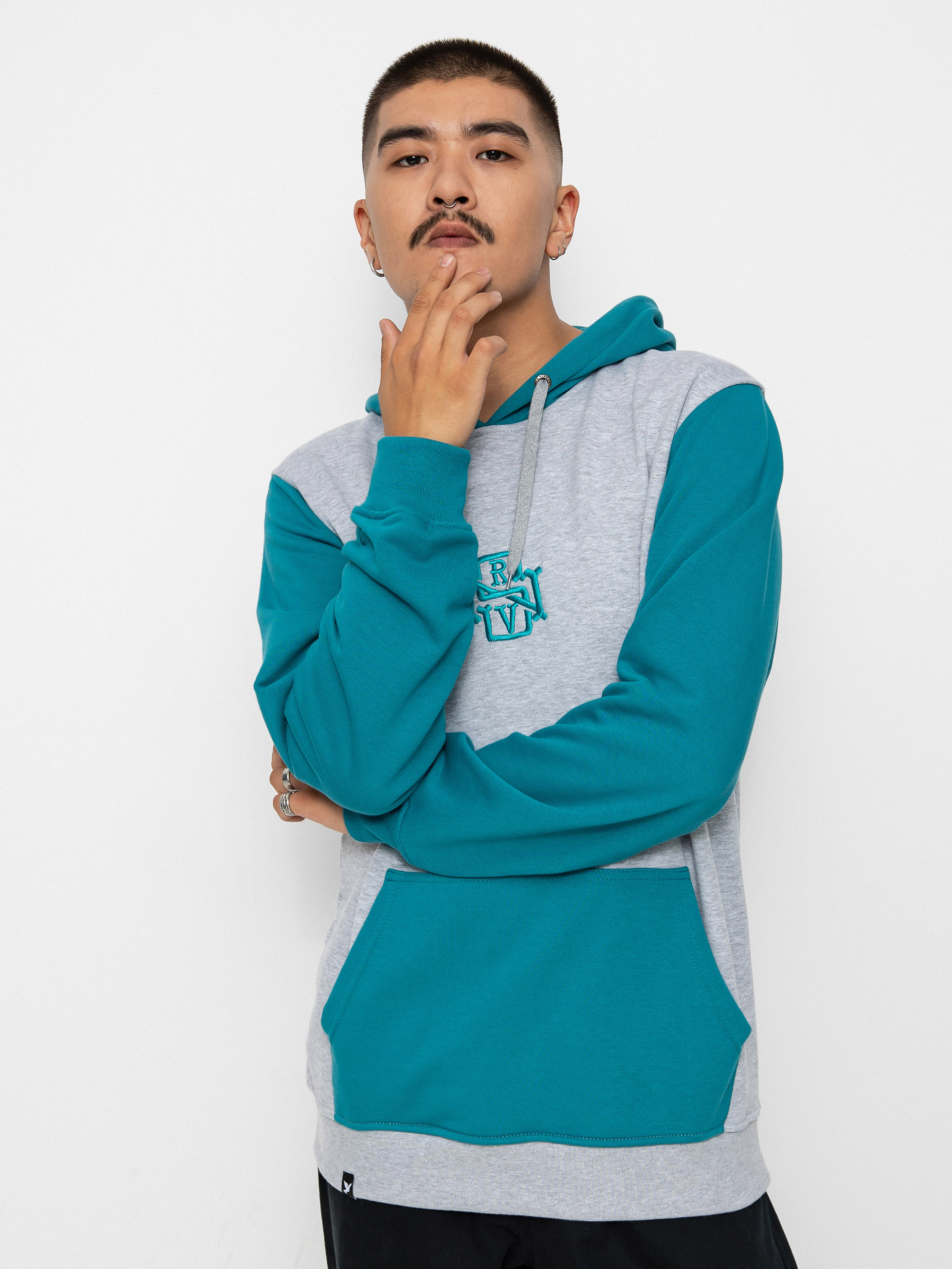 Mikina s kapucí Nervous Initial HD (ocean grey)