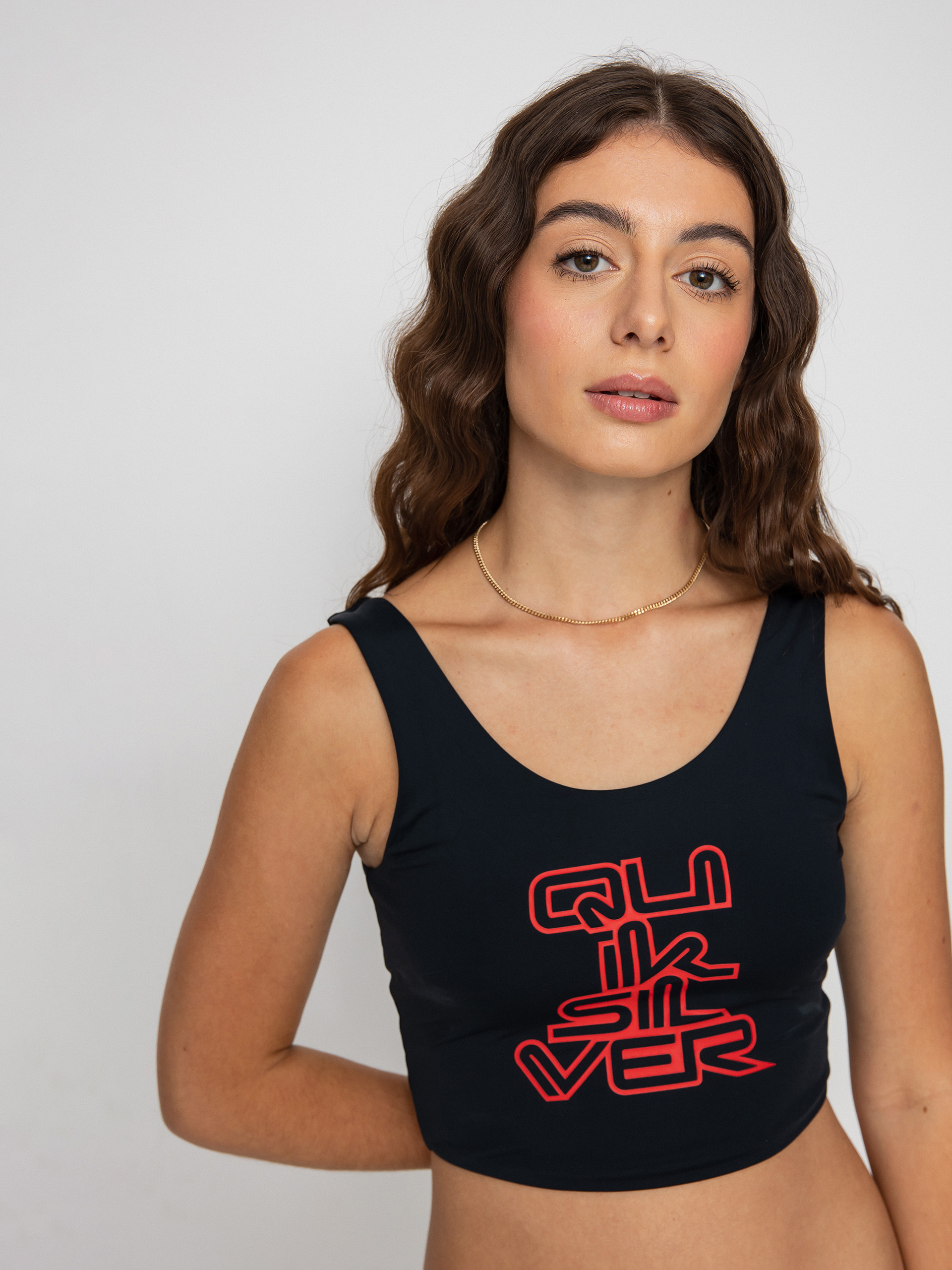 Horní díl plavek Quiksilver X Stranger Things Upside Down Scoop Singlet Wmn (black)