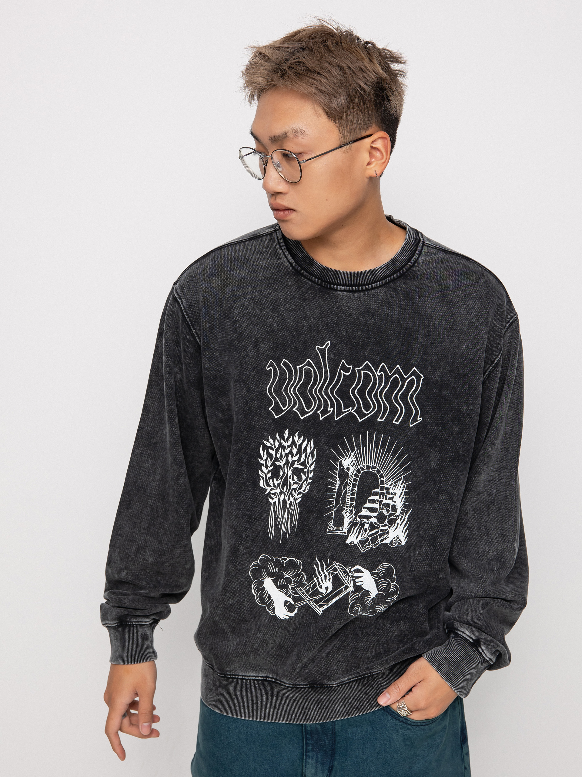 Mikina Volcom Fa Vaderetro Crew (black)