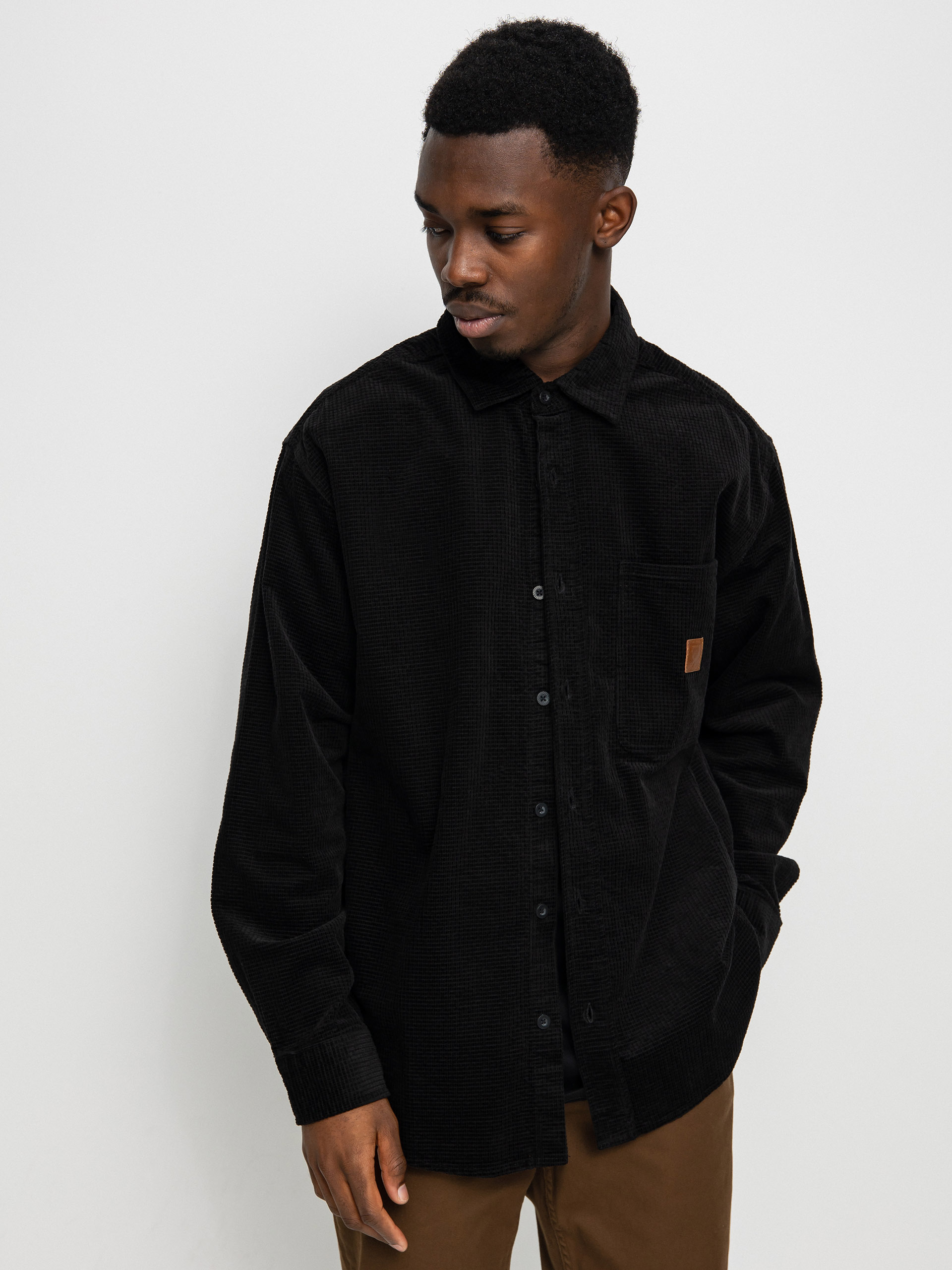 Košile Brixton Porter Waffle Corduroy Ls (black)