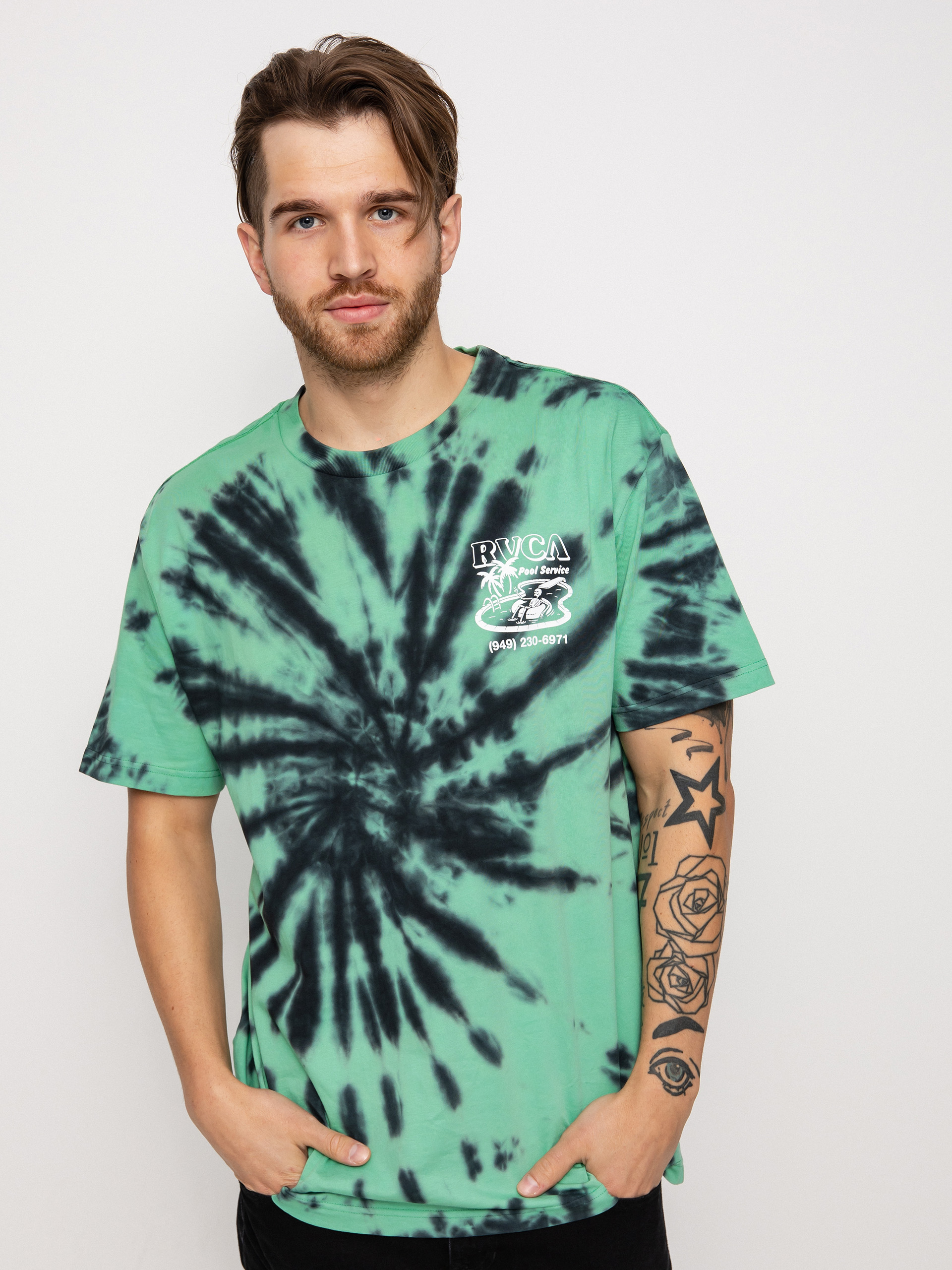 Tričko RVCA Pool Service (blk grn tie&dye)