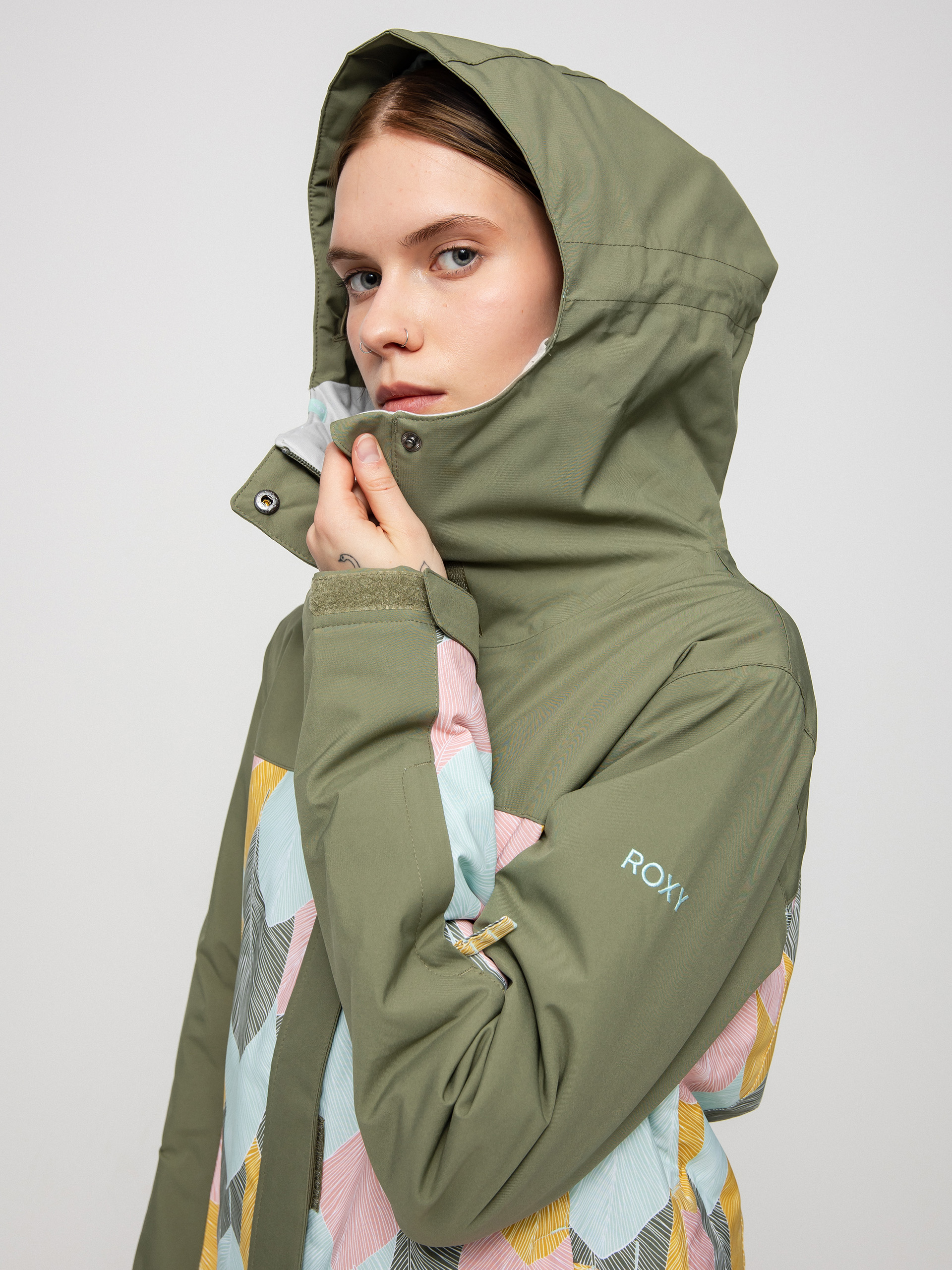 Dámská Snowboardová bunda Roxy Galaxy Print Block (deep lichen green la palmeraie)
