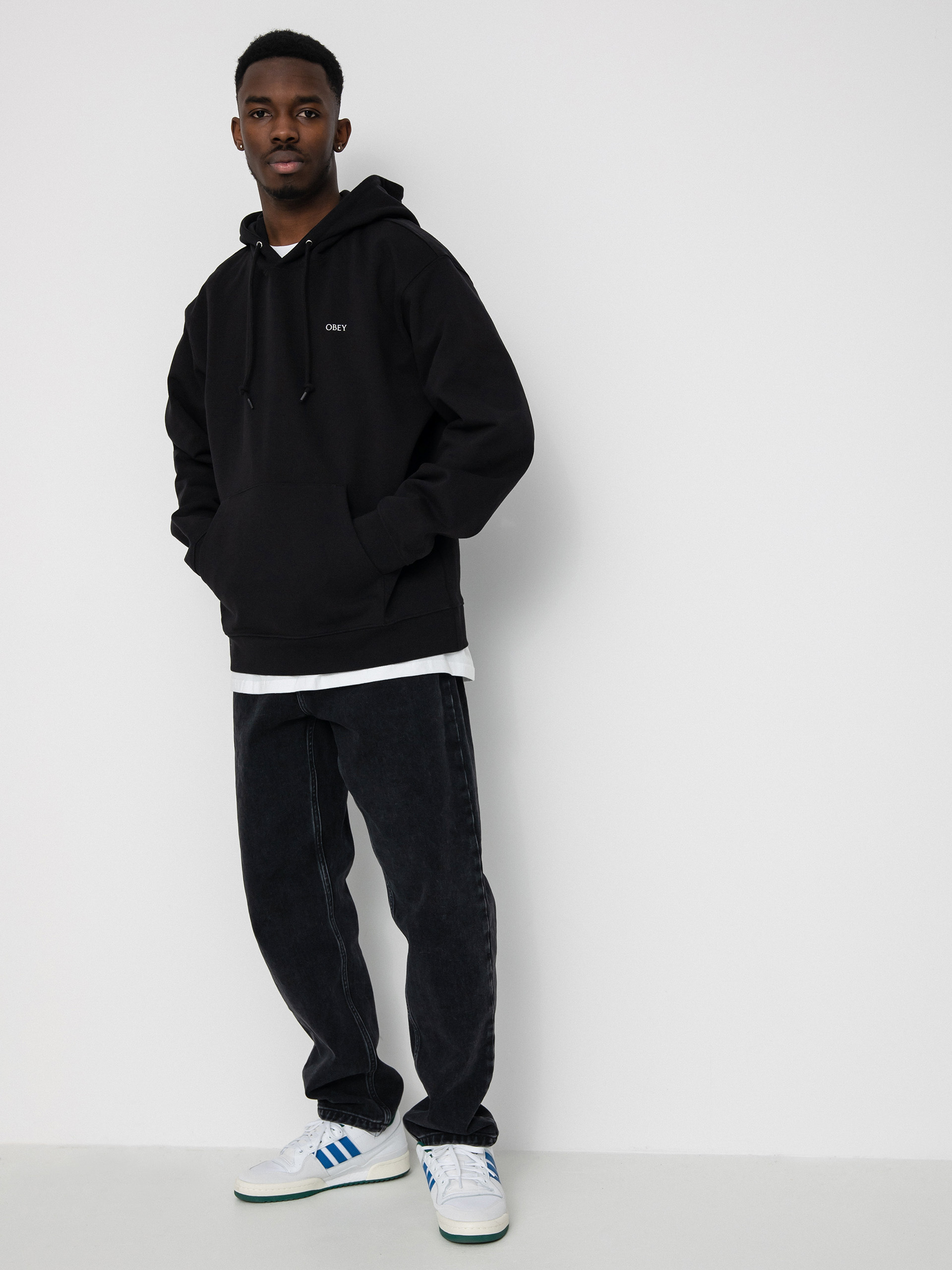 Mikina s kapucí OBEY Torn Icon Face HD (black)