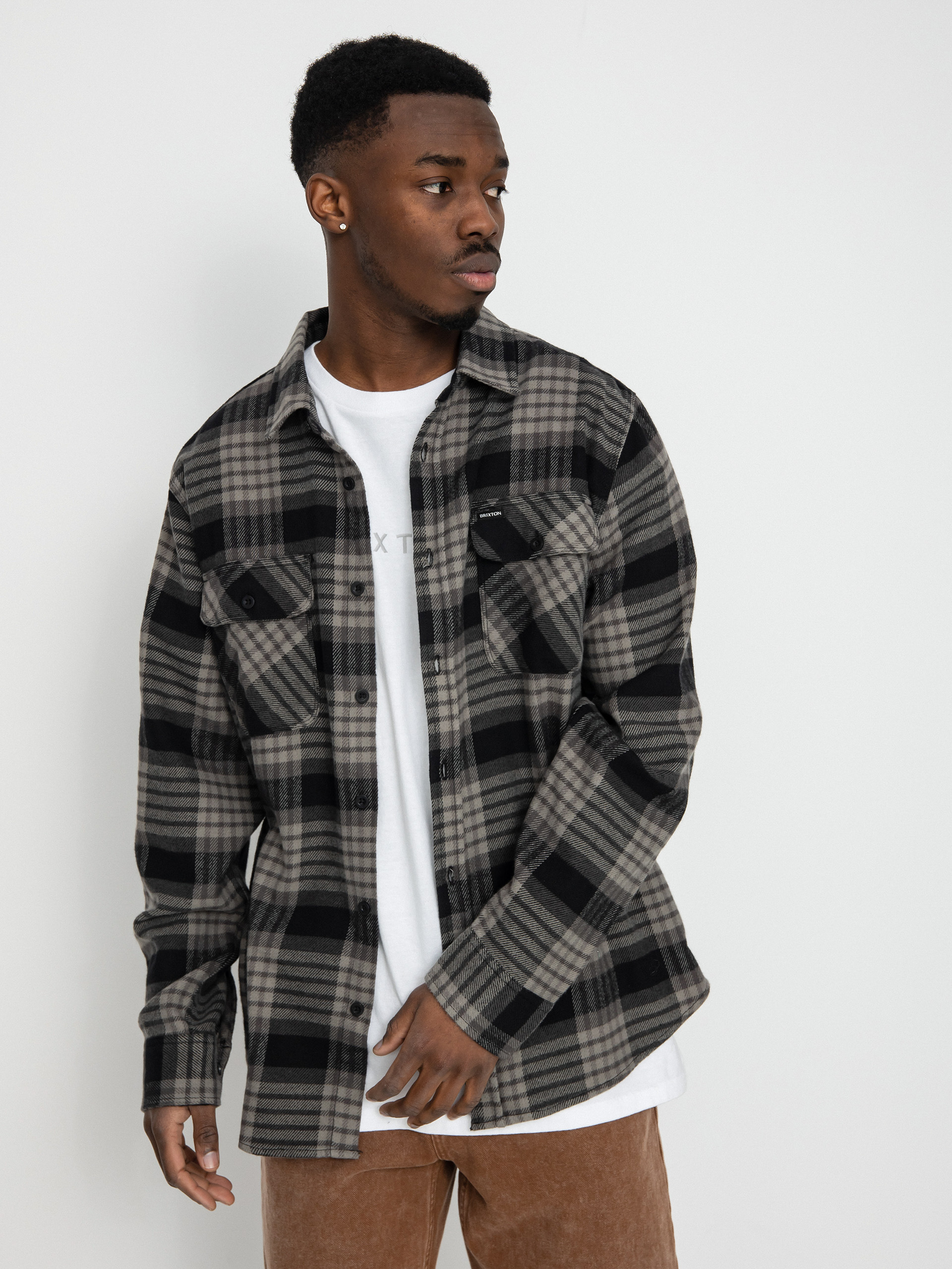 Košile Brixton Bowery Flannel Ls (black/light grey/charcoal)