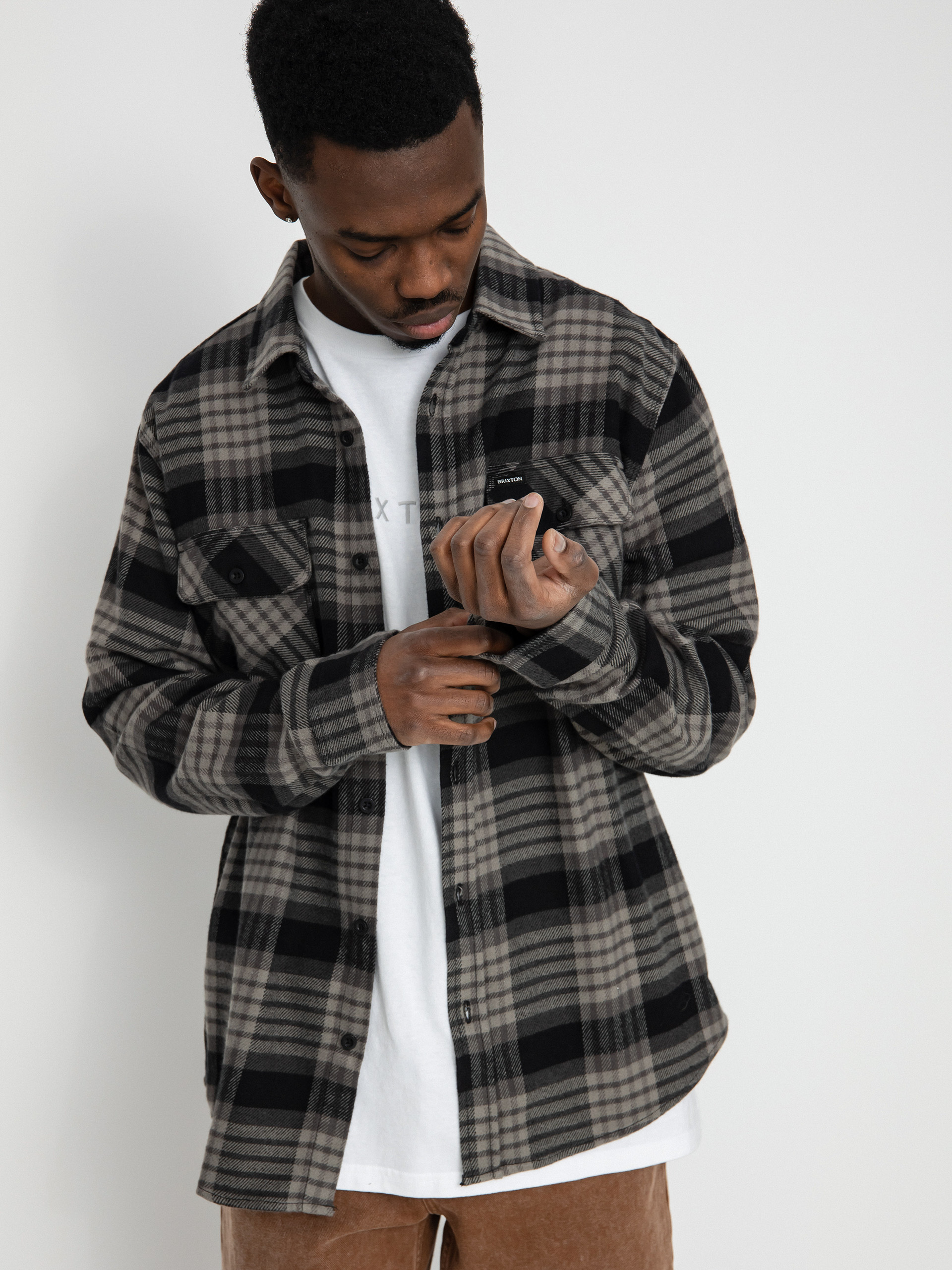 Košile Brixton Bowery Flannel Ls (black/light grey/charcoal)