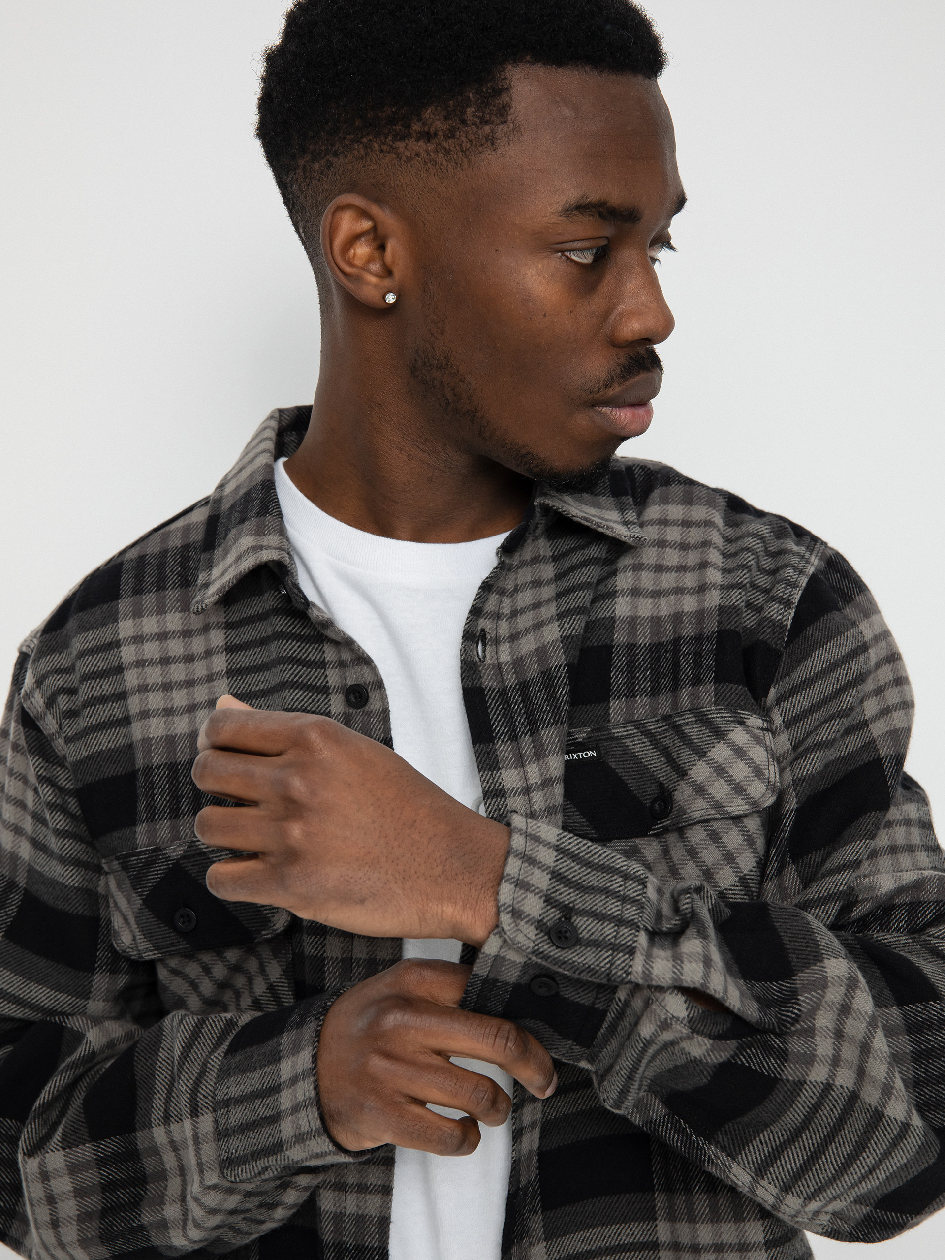 Košile Brixton Bowery Flannel Ls (black/light grey/charcoal)