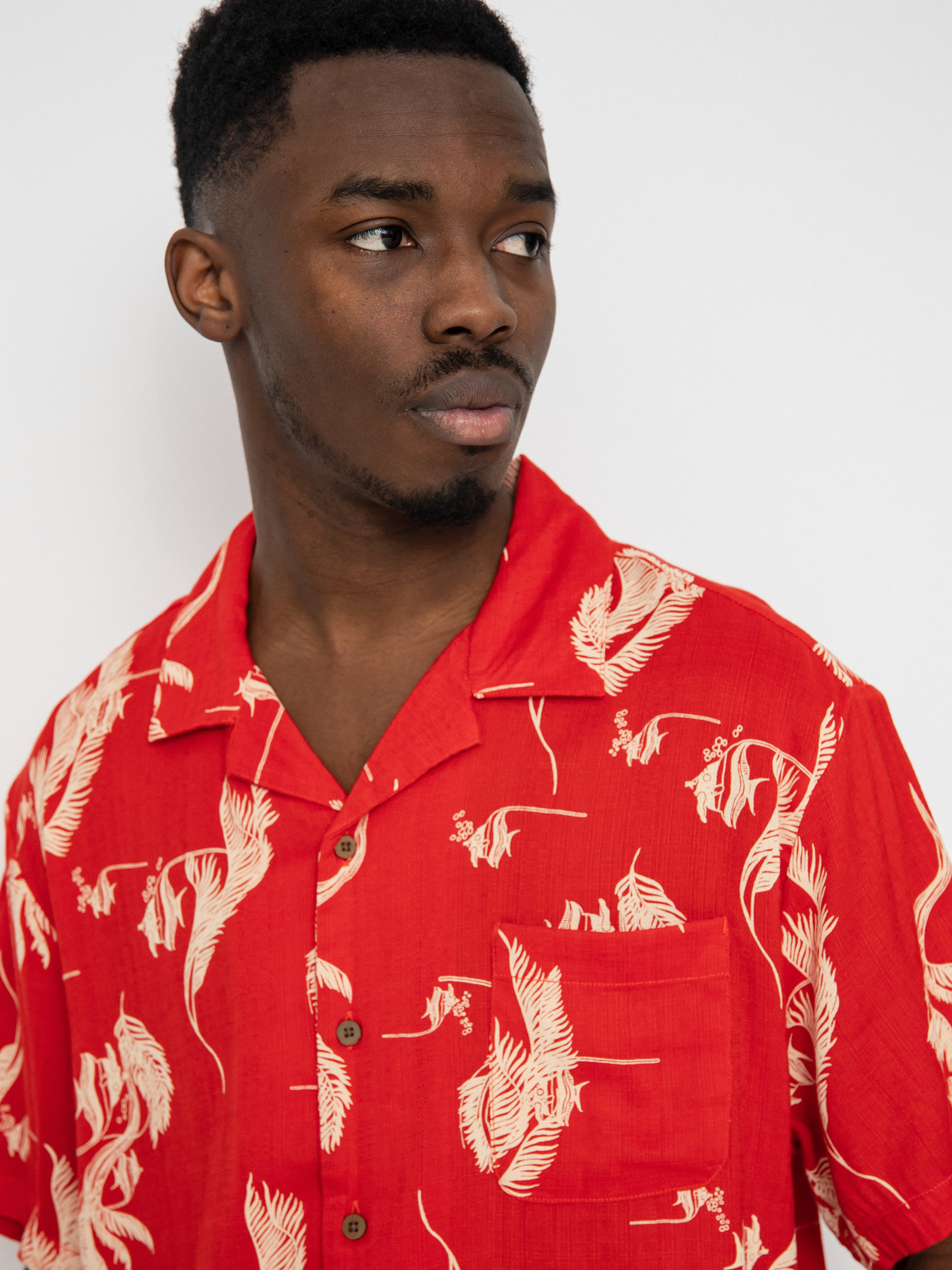 Košile Brixton Bunker Slub (aloha red/white/coconut)