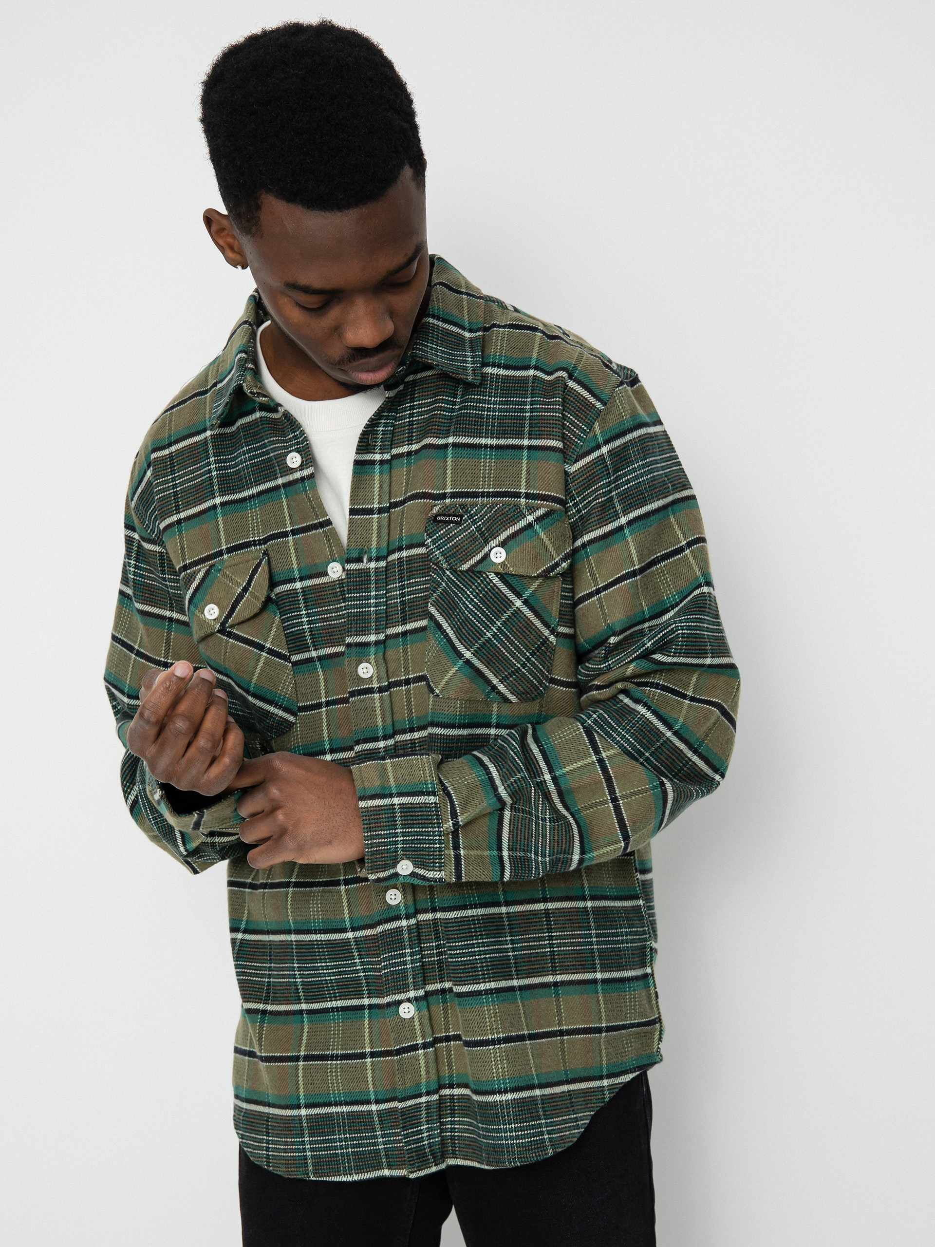 Košile Brixton Bowery Stretch Wr Flannel (olive surplus/spruce/black)