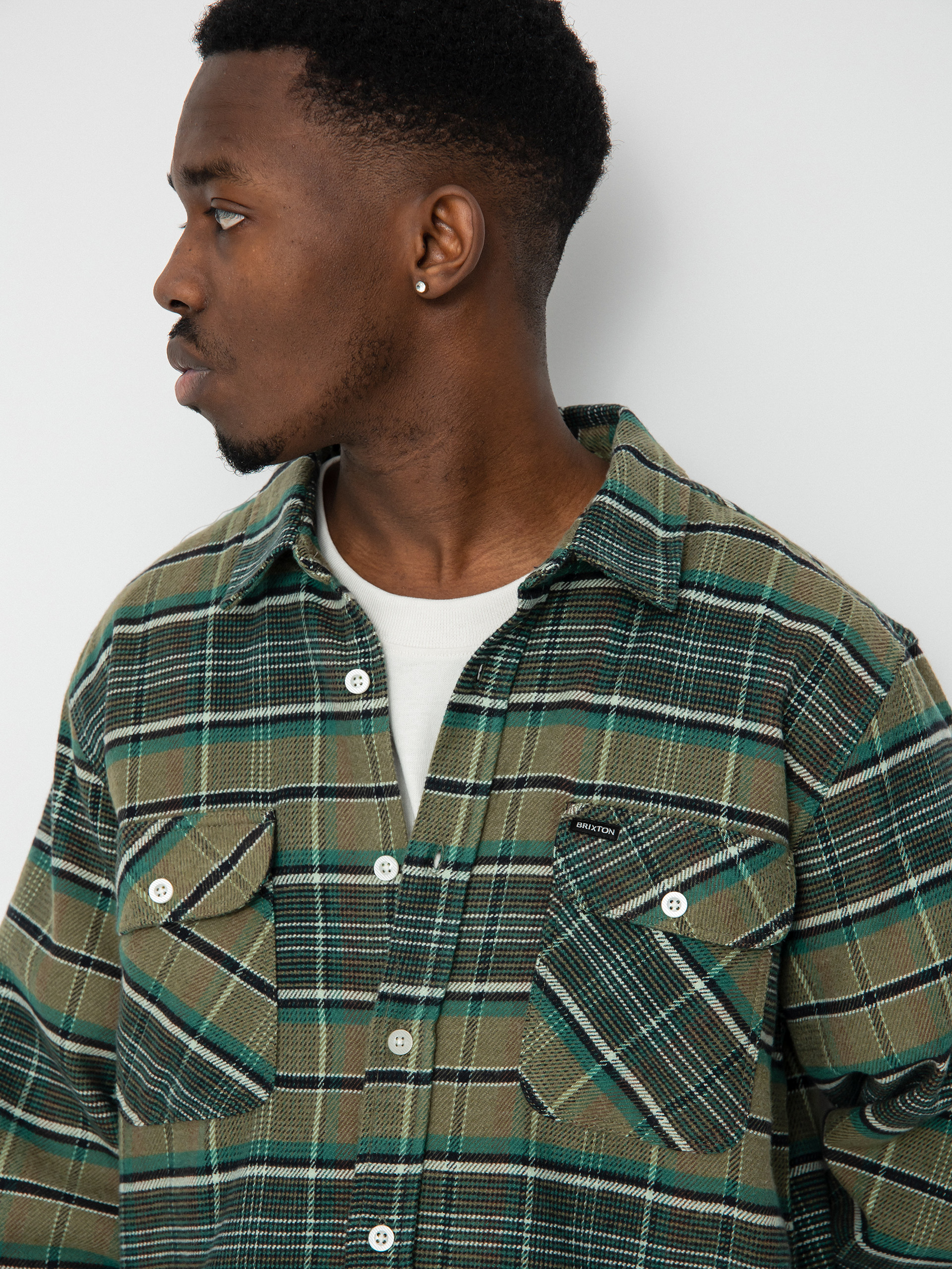 Košile Brixton Bowery Stretch Wr Flannel (olive surplus/spruce/black)