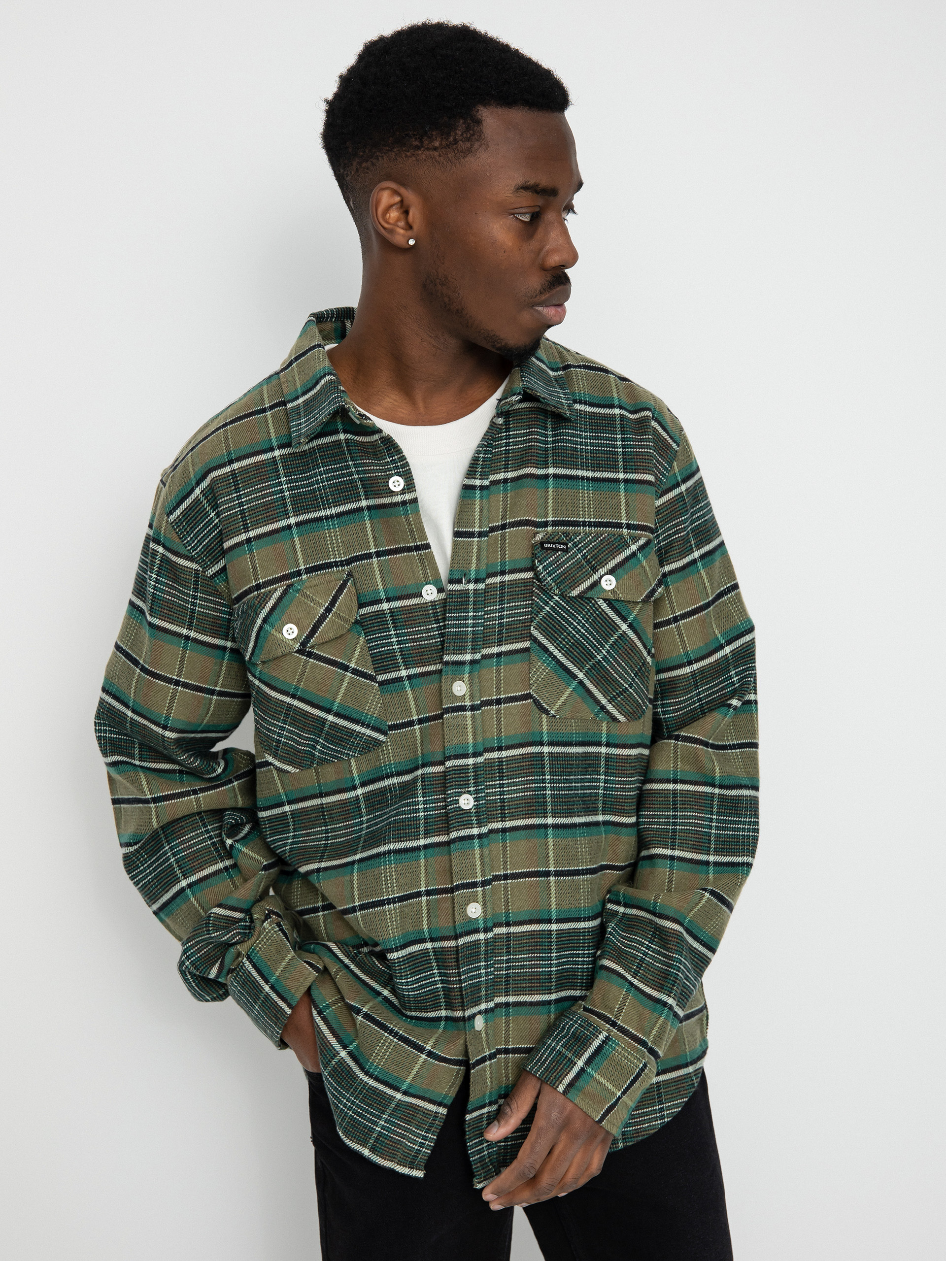 Košile Brixton Bowery Stretch Wr Flannel (olive surplus/spruce/black)