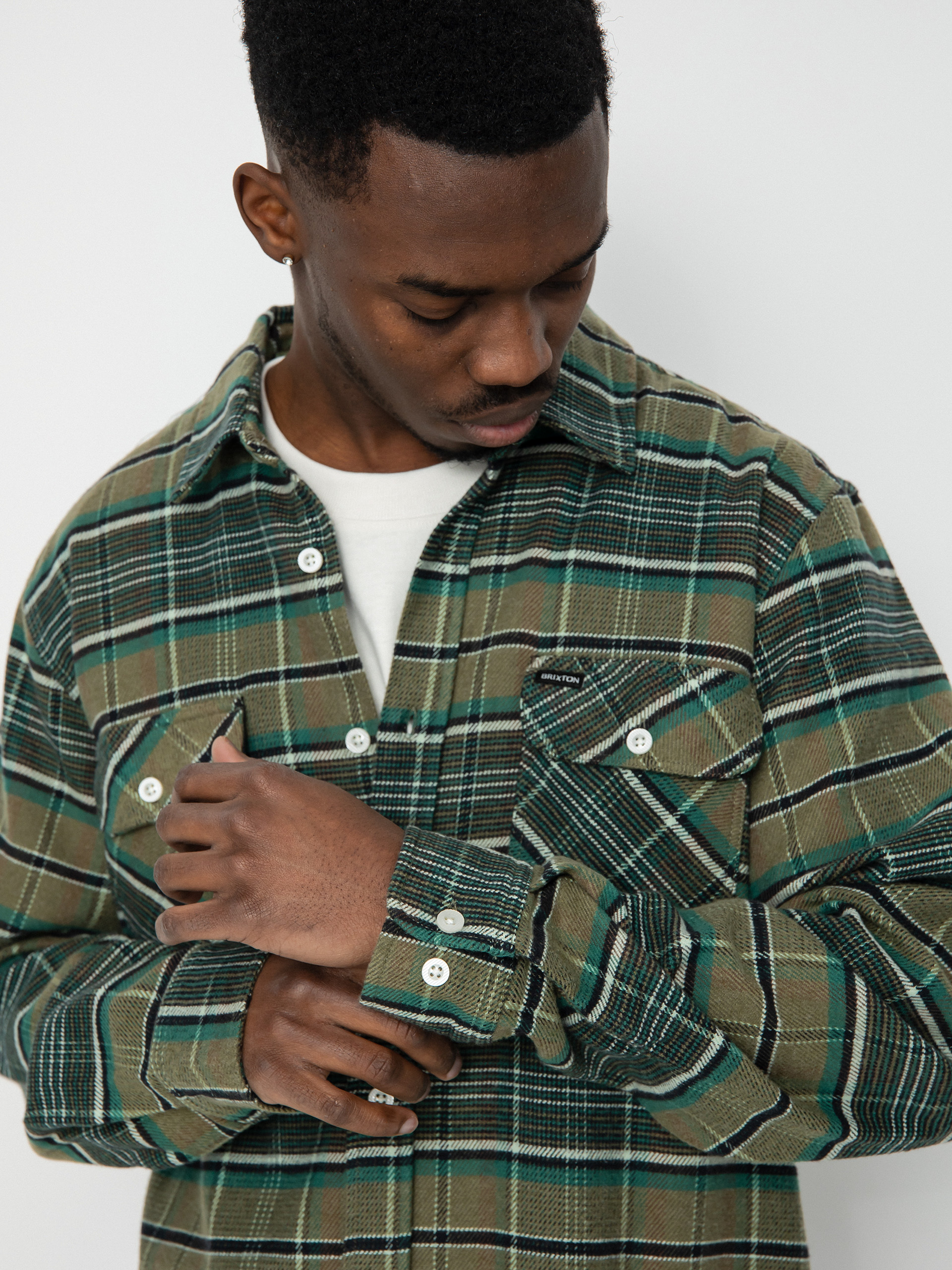 Košile Brixton Bowery Stretch Wr Flannel (olive surplus/spruce/black)