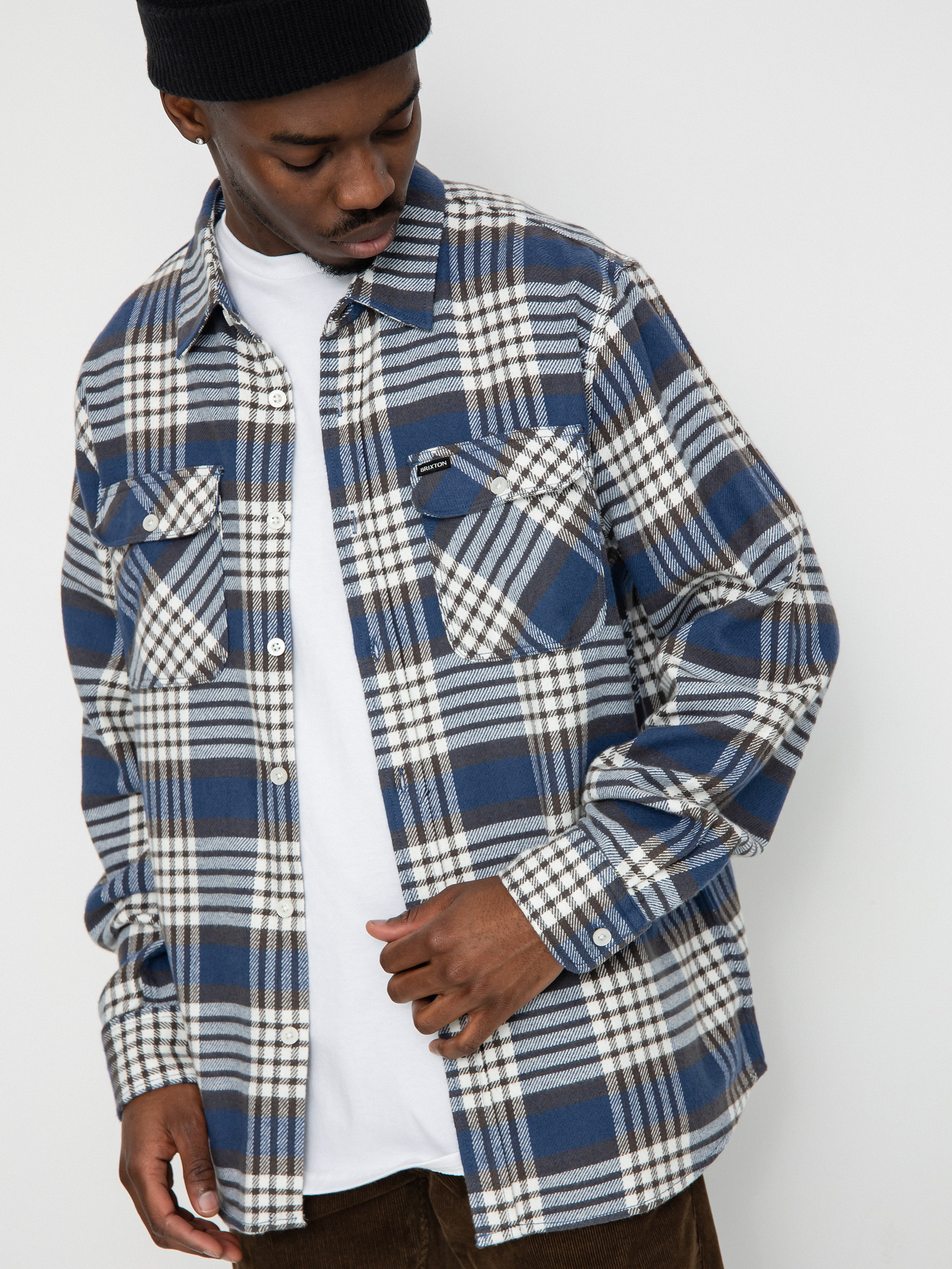 Košile Brixton Bowery Flannel Ls (pacific blue/whitecap/black)