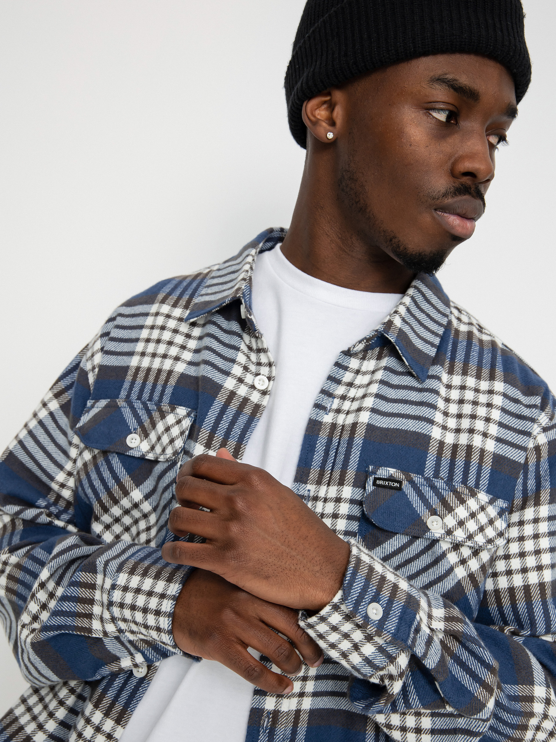 Košile Brixton Bowery Flannel Ls (pacific blue/whitecap/black)