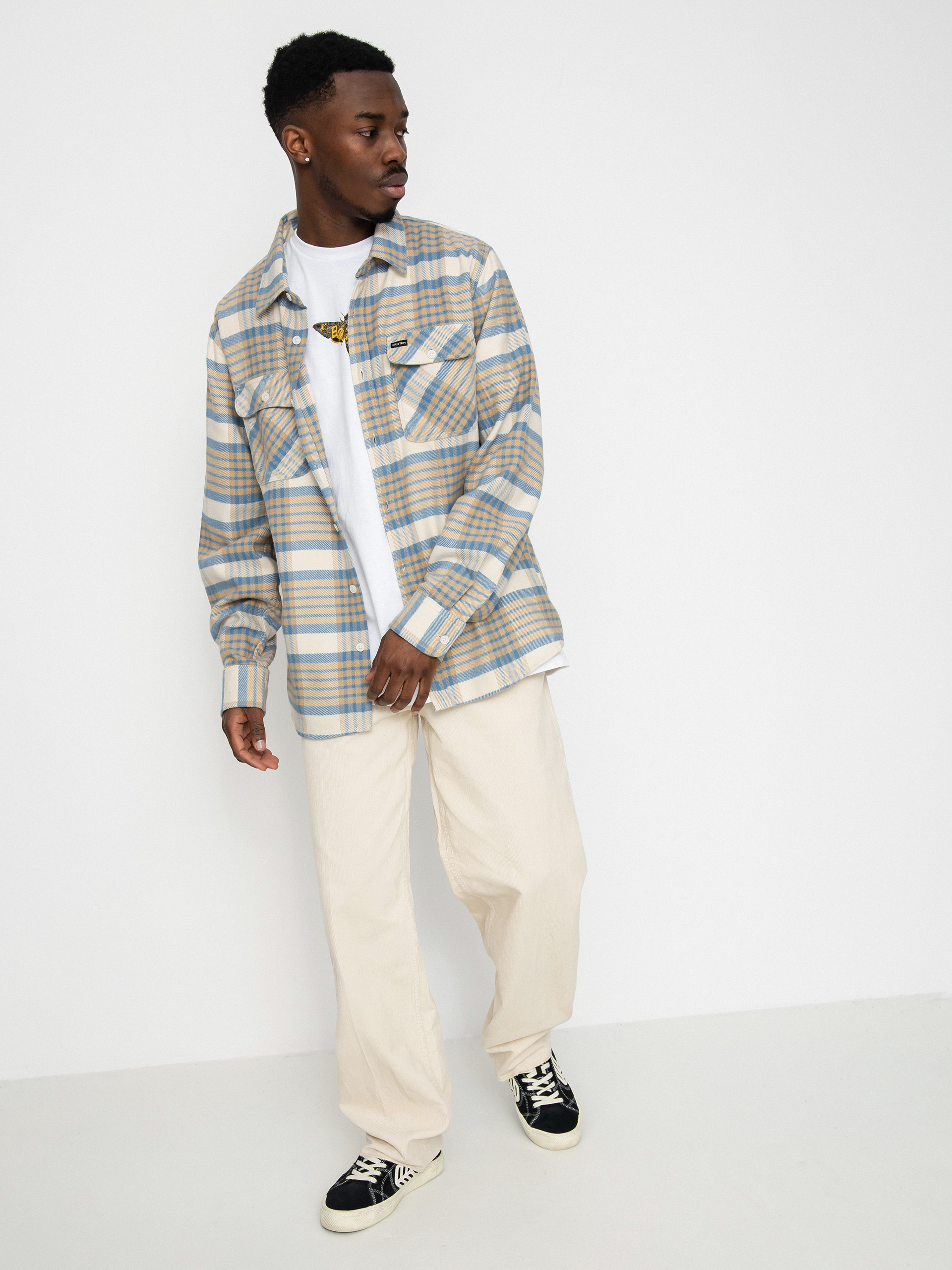 Košile Brixton Bowery Flannel Ls (whitecap/sand/blue heaven)