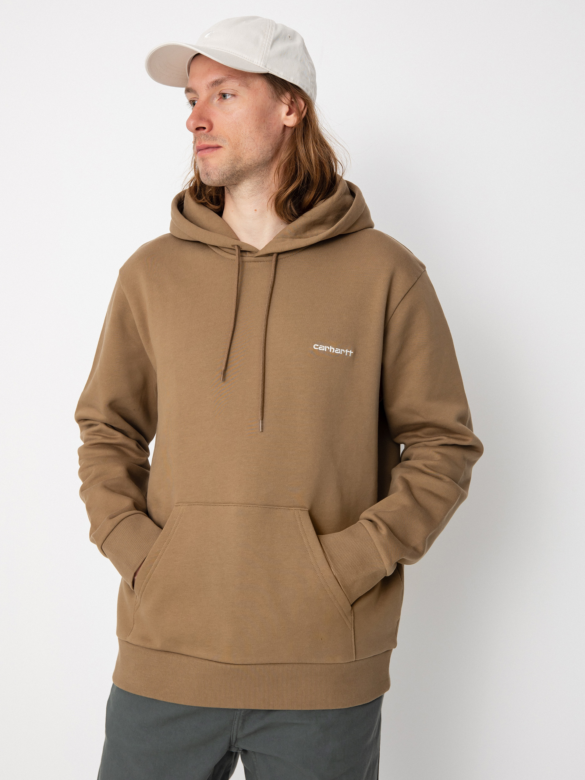 Mikina s kapucí Carhartt WIP Script Embroidery HD (buffalo/white)