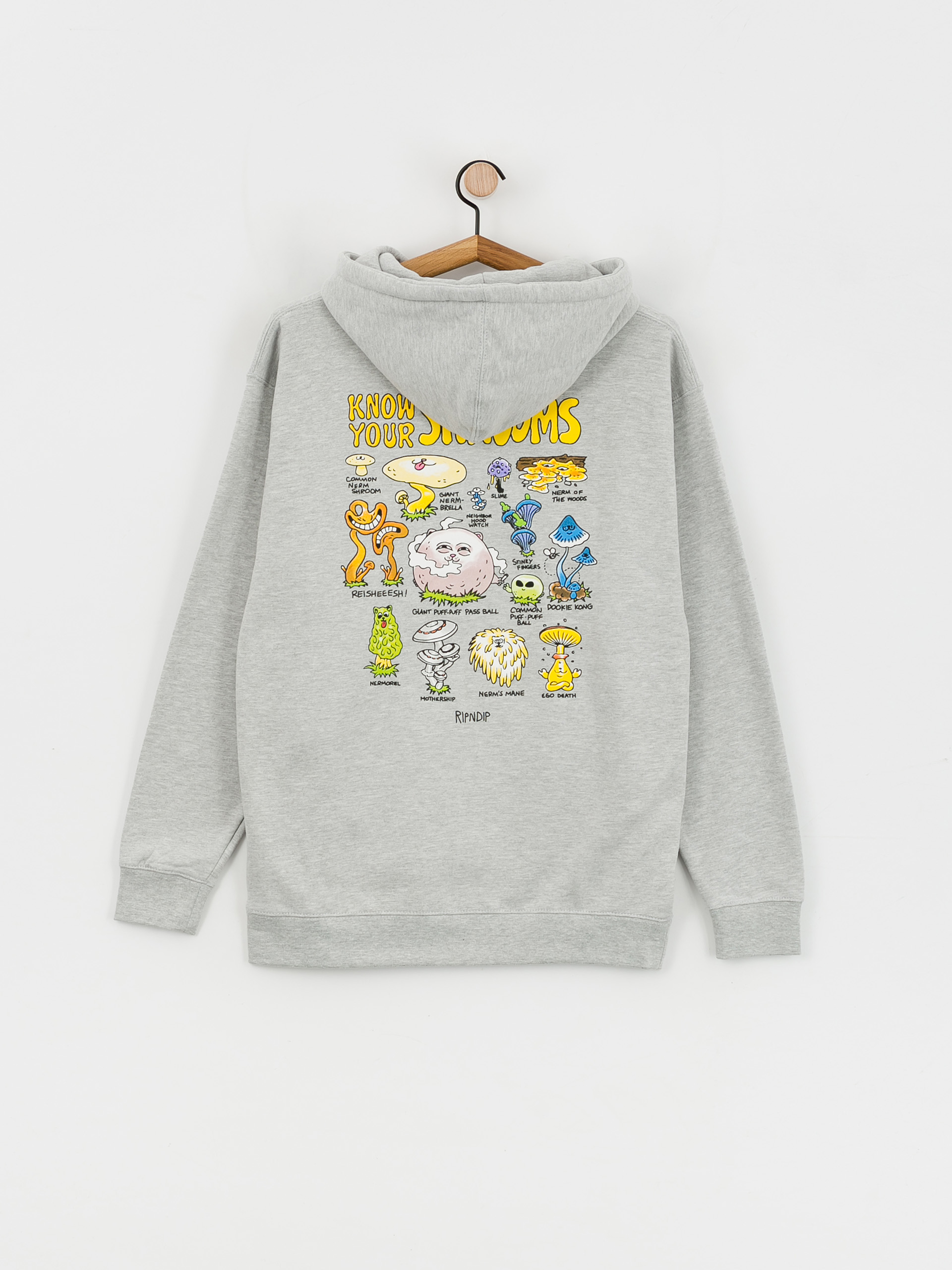 Mikina s kapucí RipNDip Know Ur Shrooms HD (ash heather)