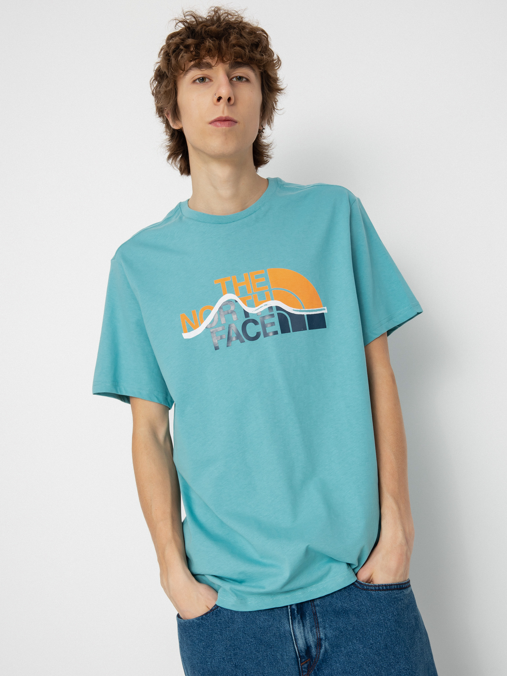 Tričko The North Face Mountain Line (reef waters/dusty coral orange)