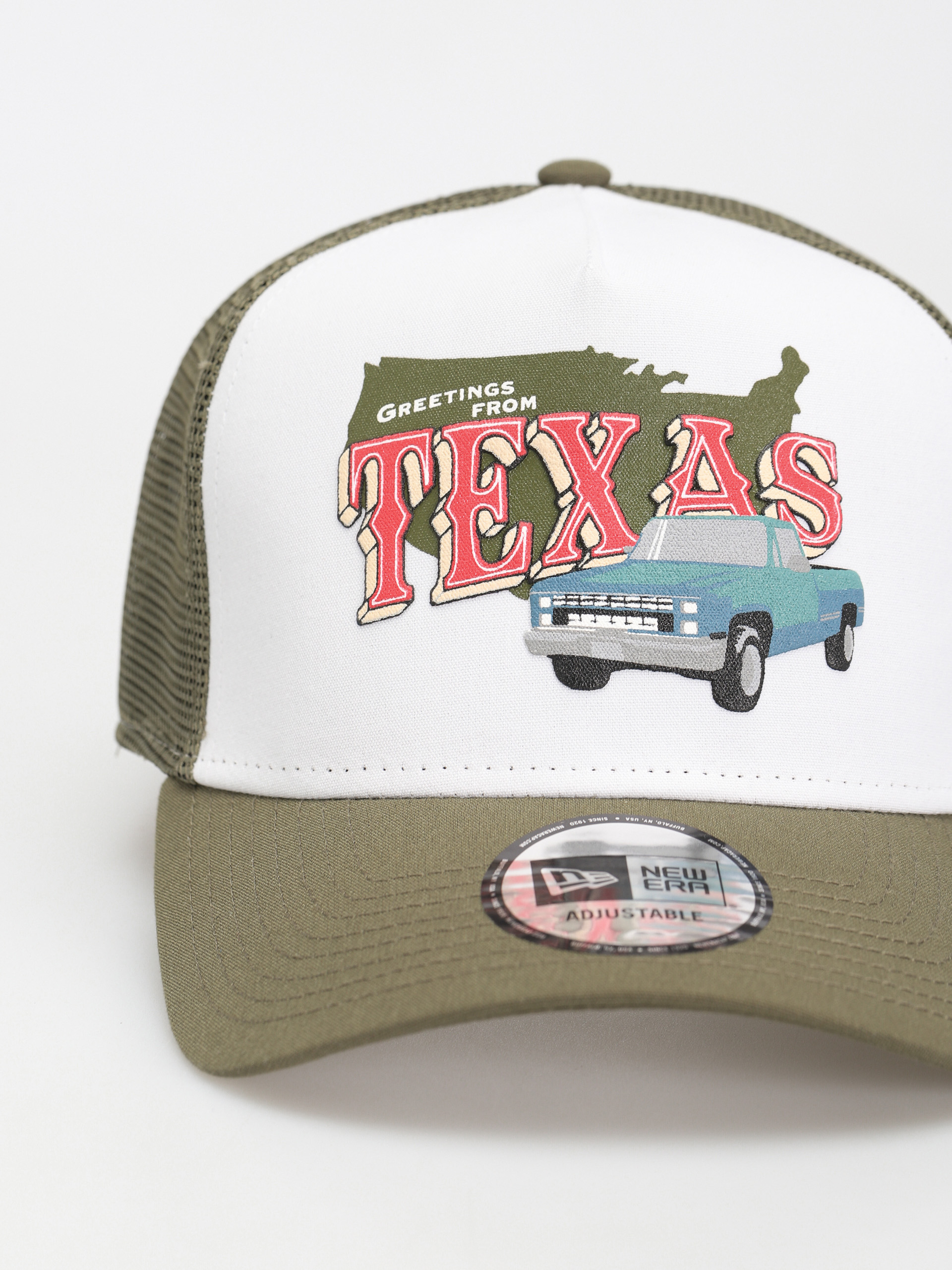 Kšiltovka  New Era US State Wordmark Trucker (olive/white)
