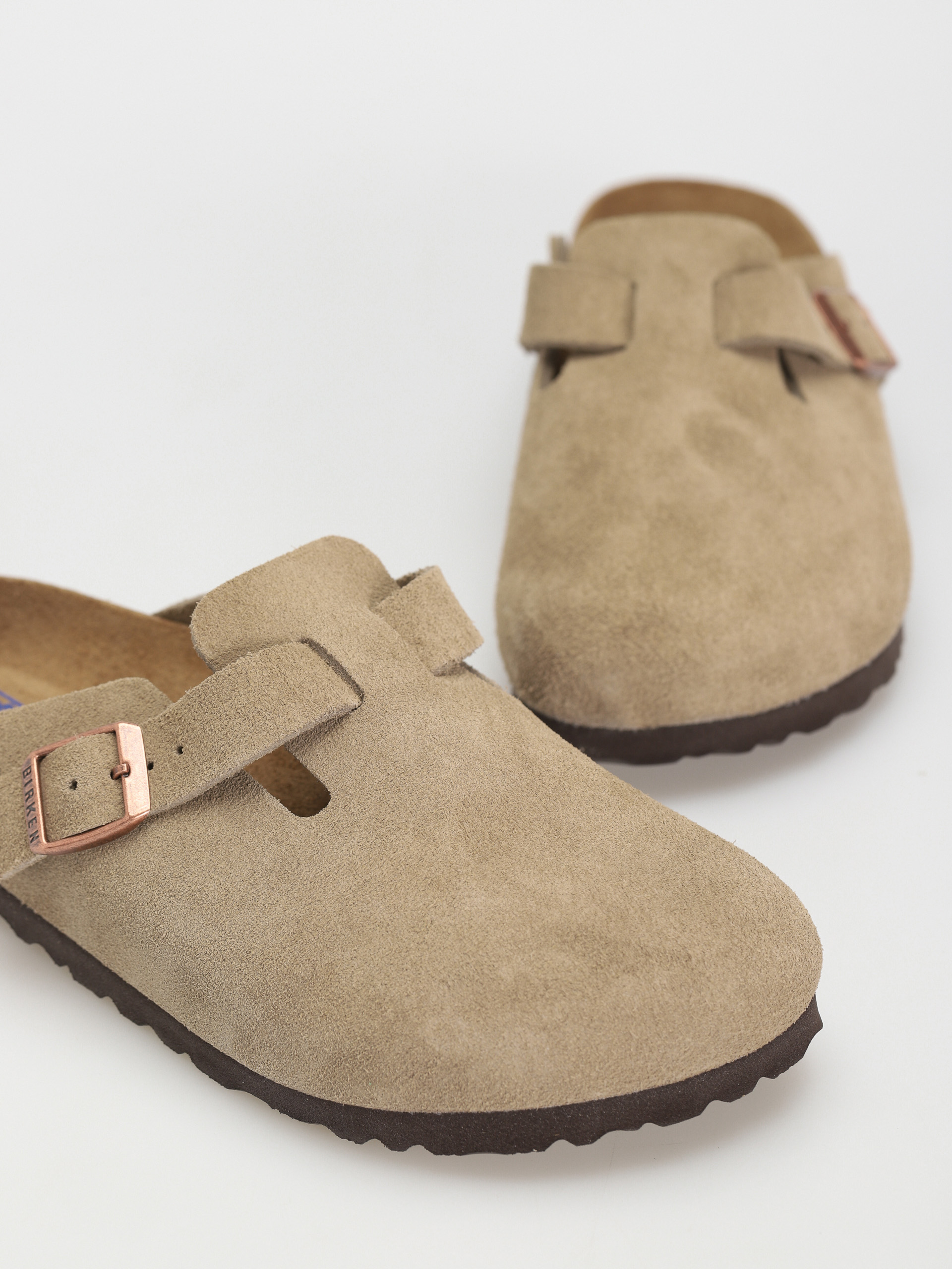Plážovky Birkenstock Boston Soft Footbed Suede Leather Narrow (taupe)