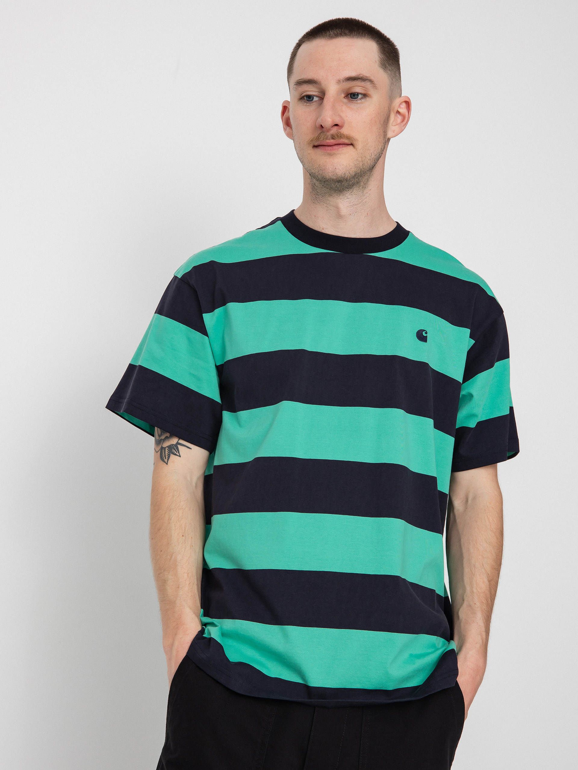 Tričko Carhartt WIP Dampier (dampier stripe dark navy/aqua green)