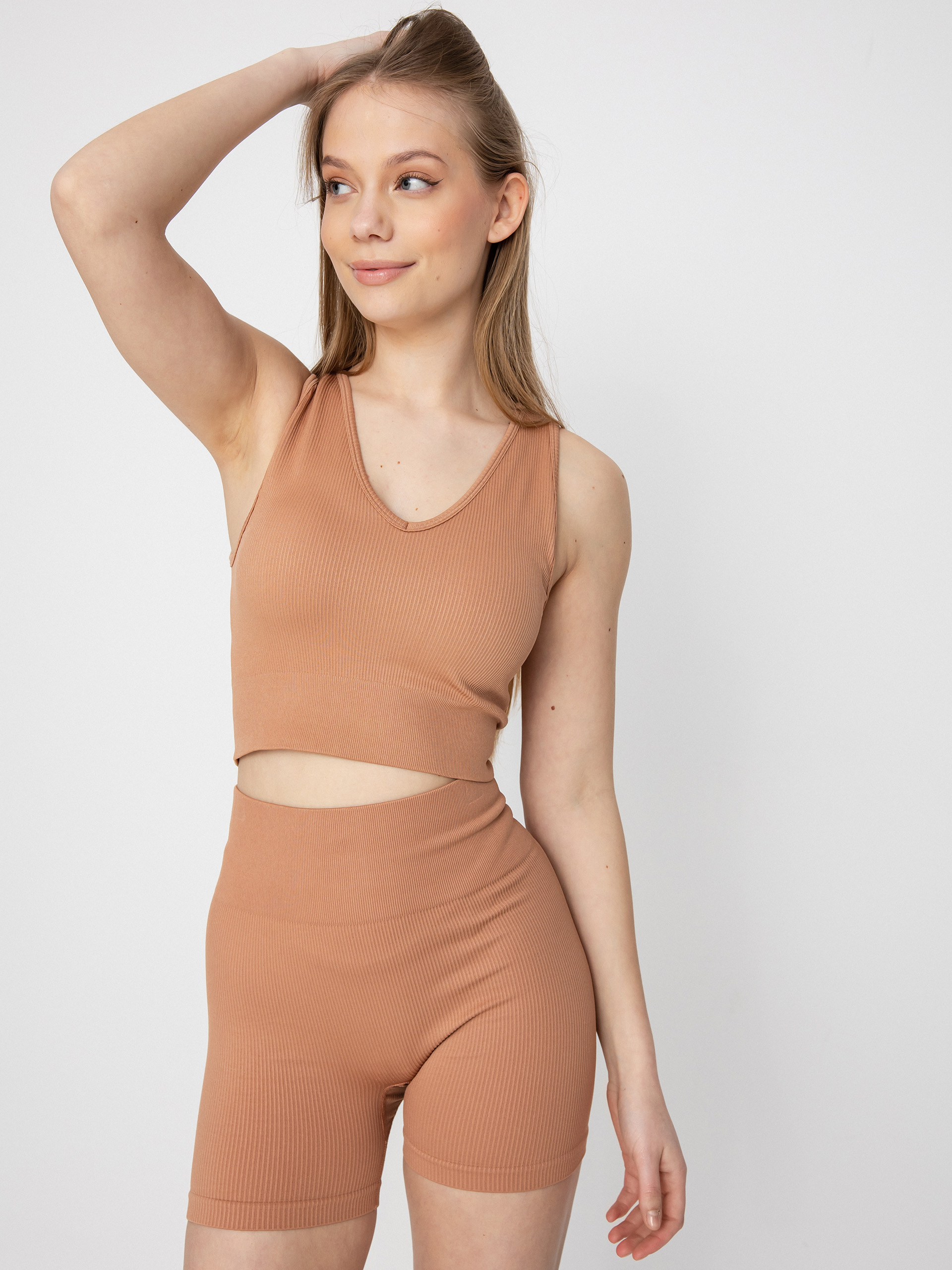 Sportovní podprsenka Roxy Chill Out Seamless V Wmn (mocha mousse)