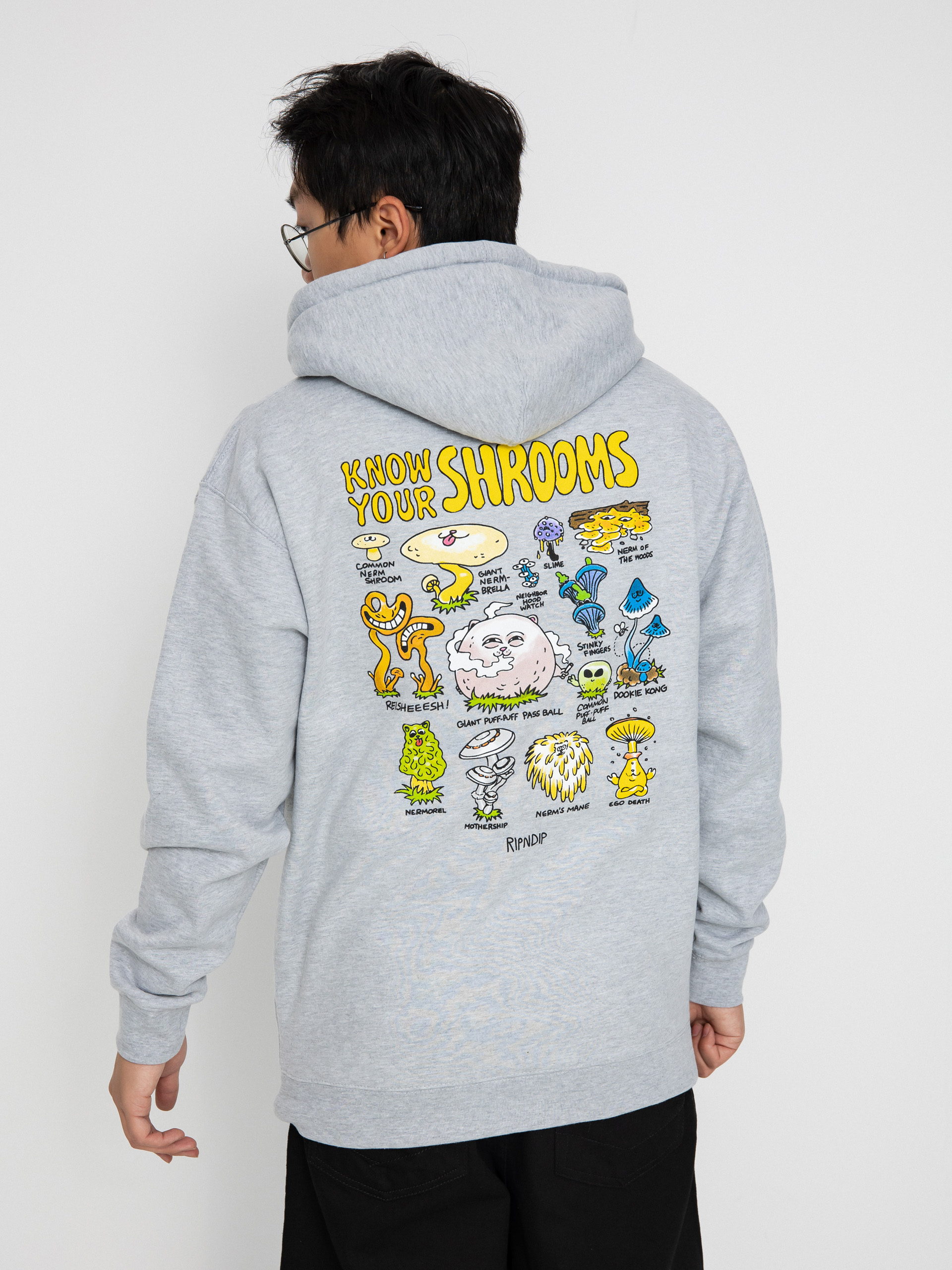 Mikina s kapucí RipNDip Know Ur Shrooms HD (ash heather)