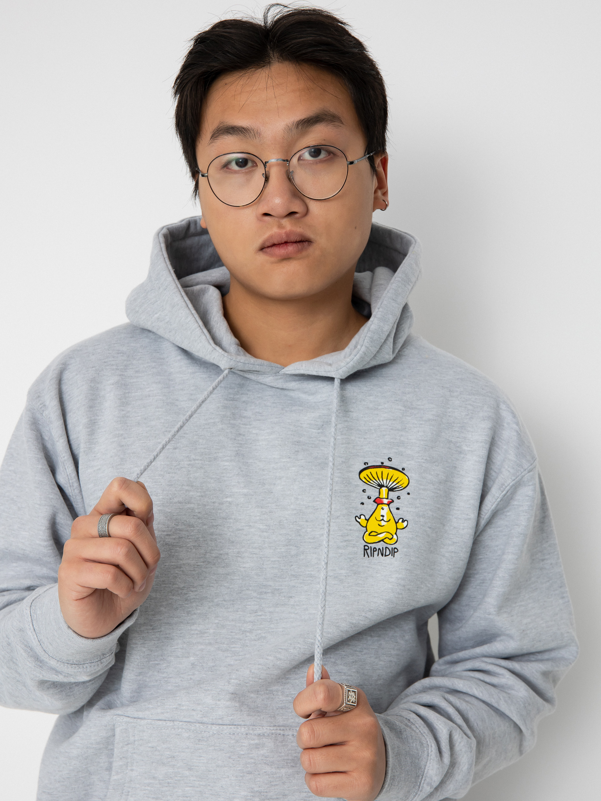 Mikina s kapucí RipNDip Know Ur Shrooms HD (ash heather)