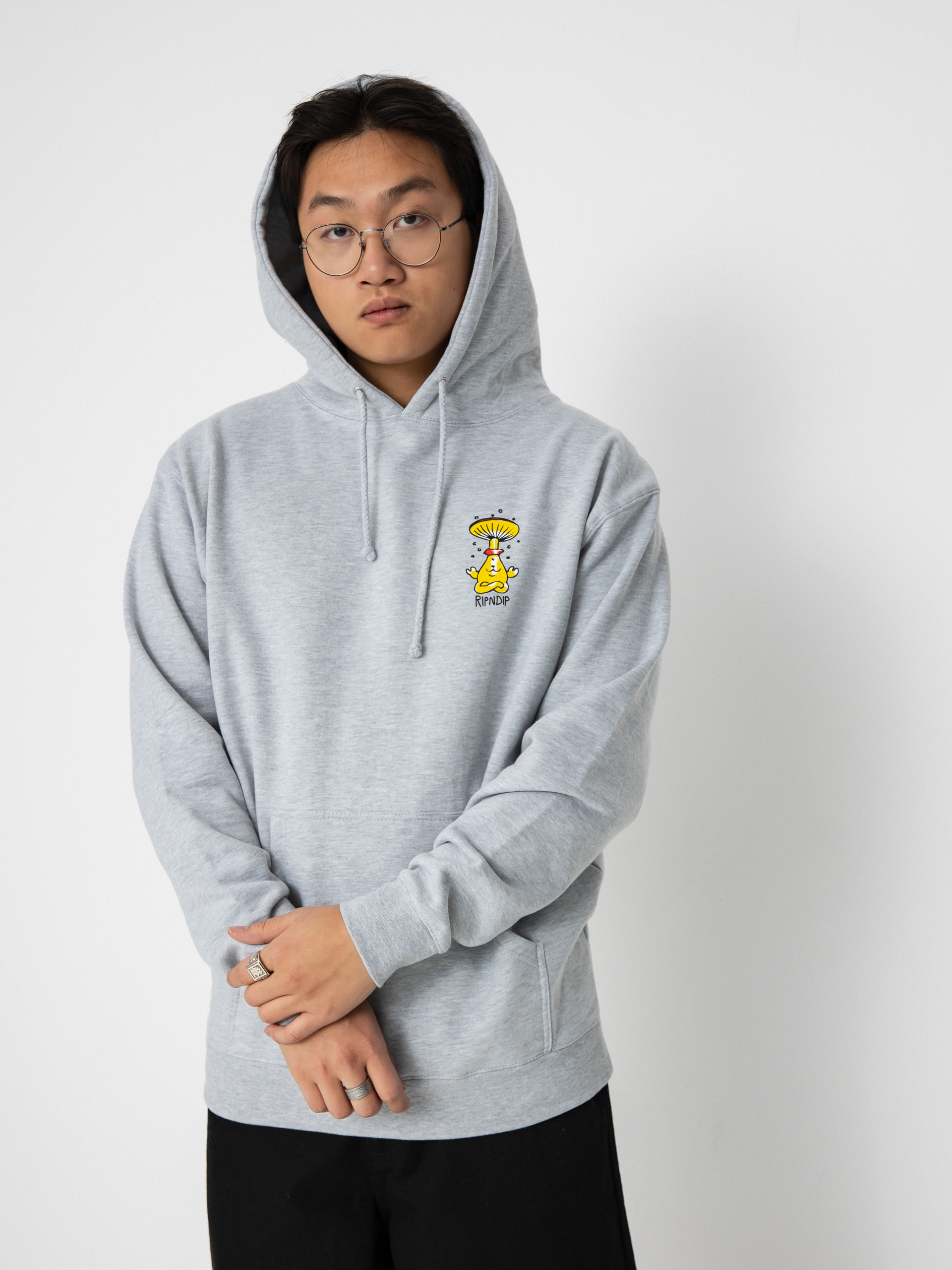 Mikina s kapucí RipNDip Know Ur Shrooms HD (ash heather)