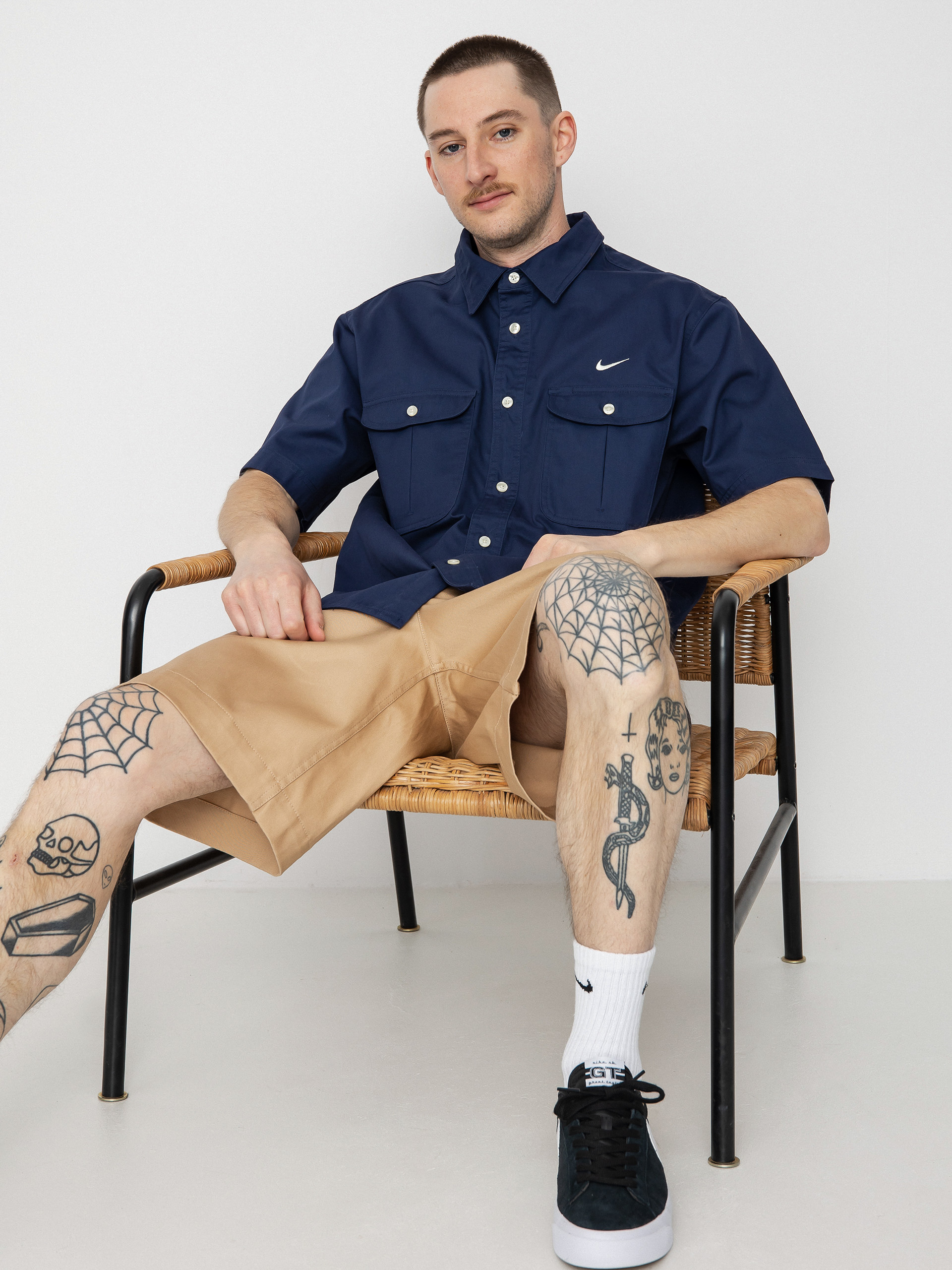 Košile Nike SB Tanglin Woven Button Up (midnight navy/coconut milk)