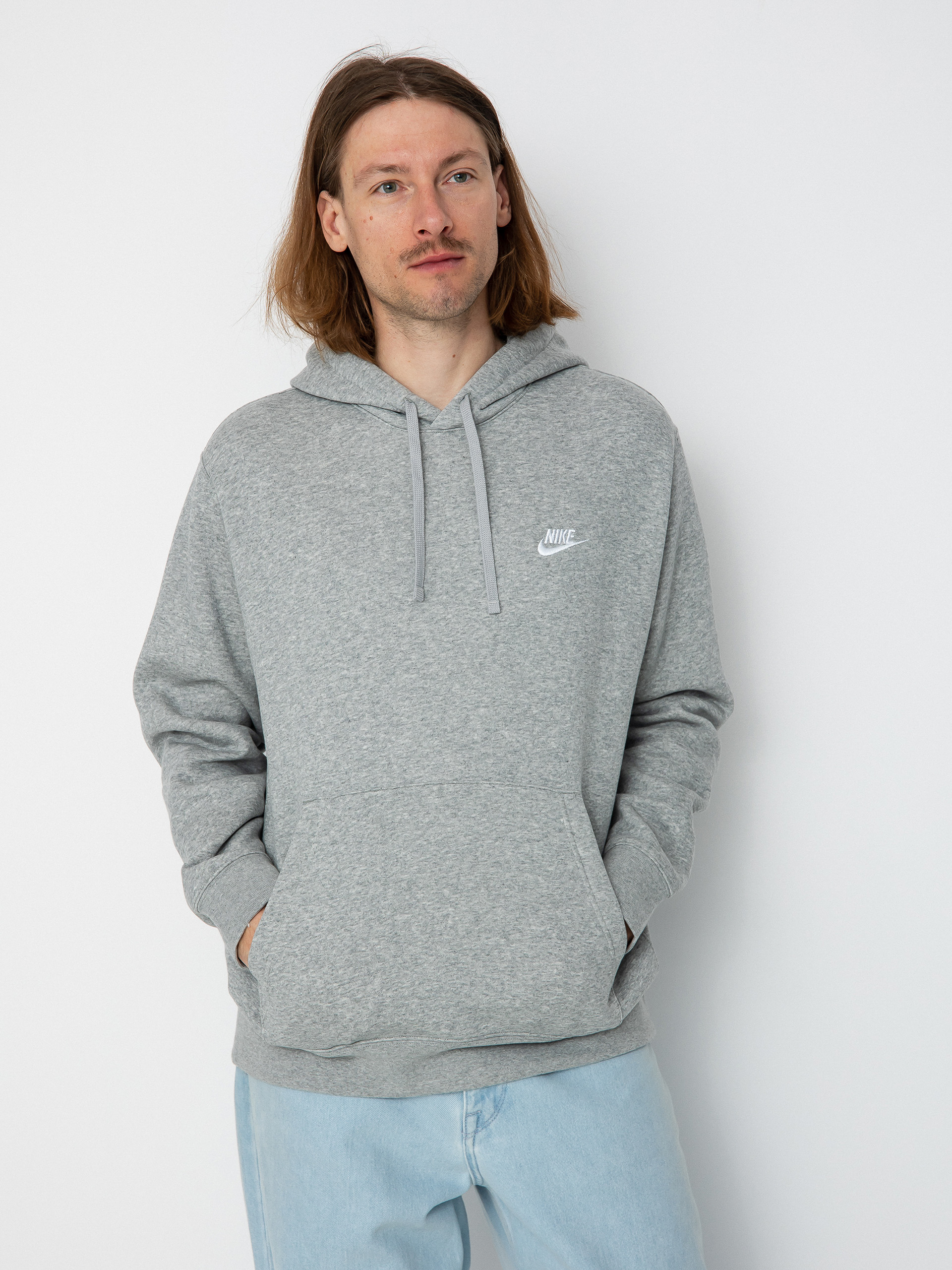 Mikina s kapucí Nike Club Hoodie Po Bb HD (dk grey heather/matte silver/white)