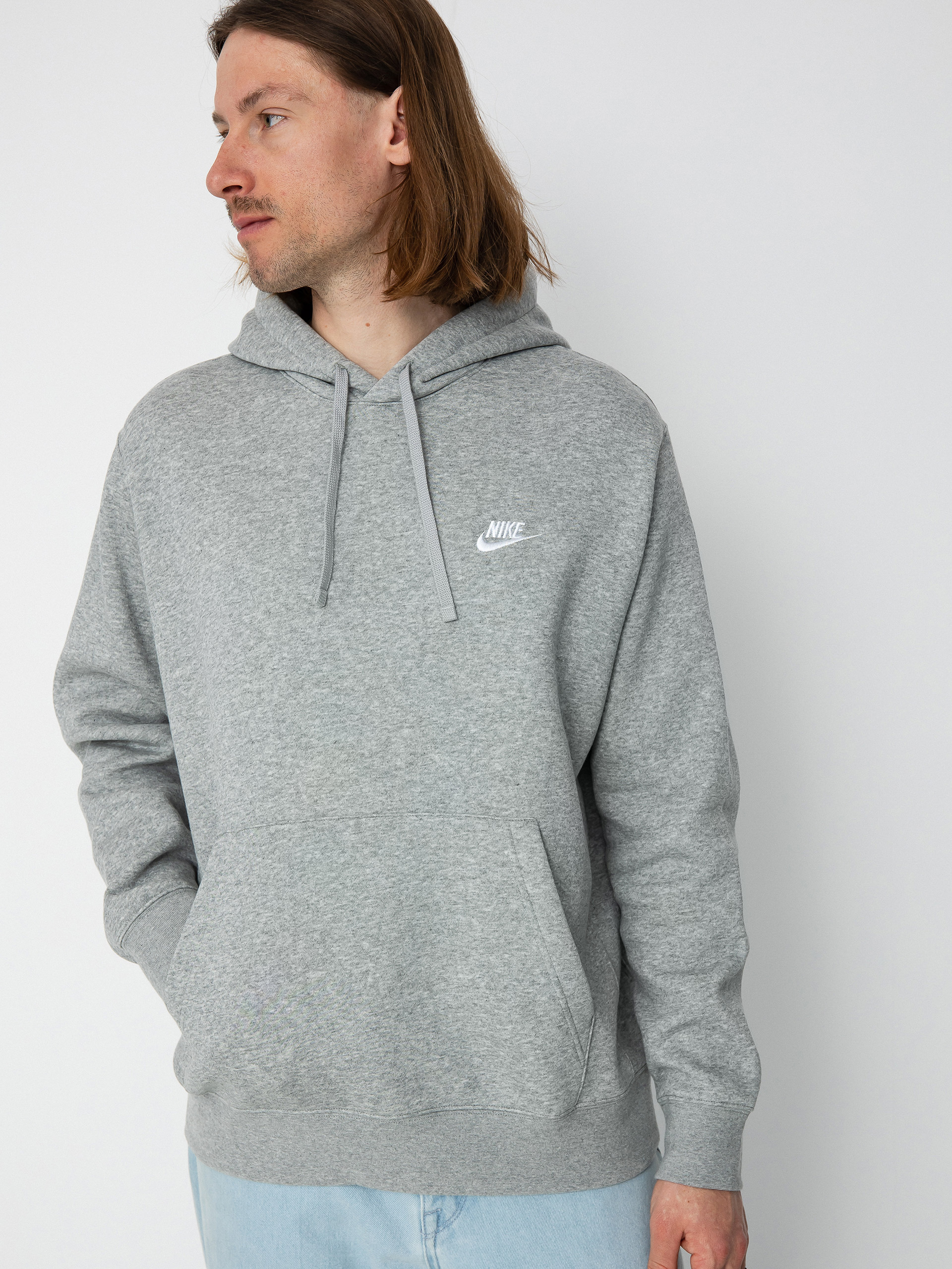 Mikina s kapucí Nike Club Hoodie Po Bb HD (dk grey heather/matte silver/white)